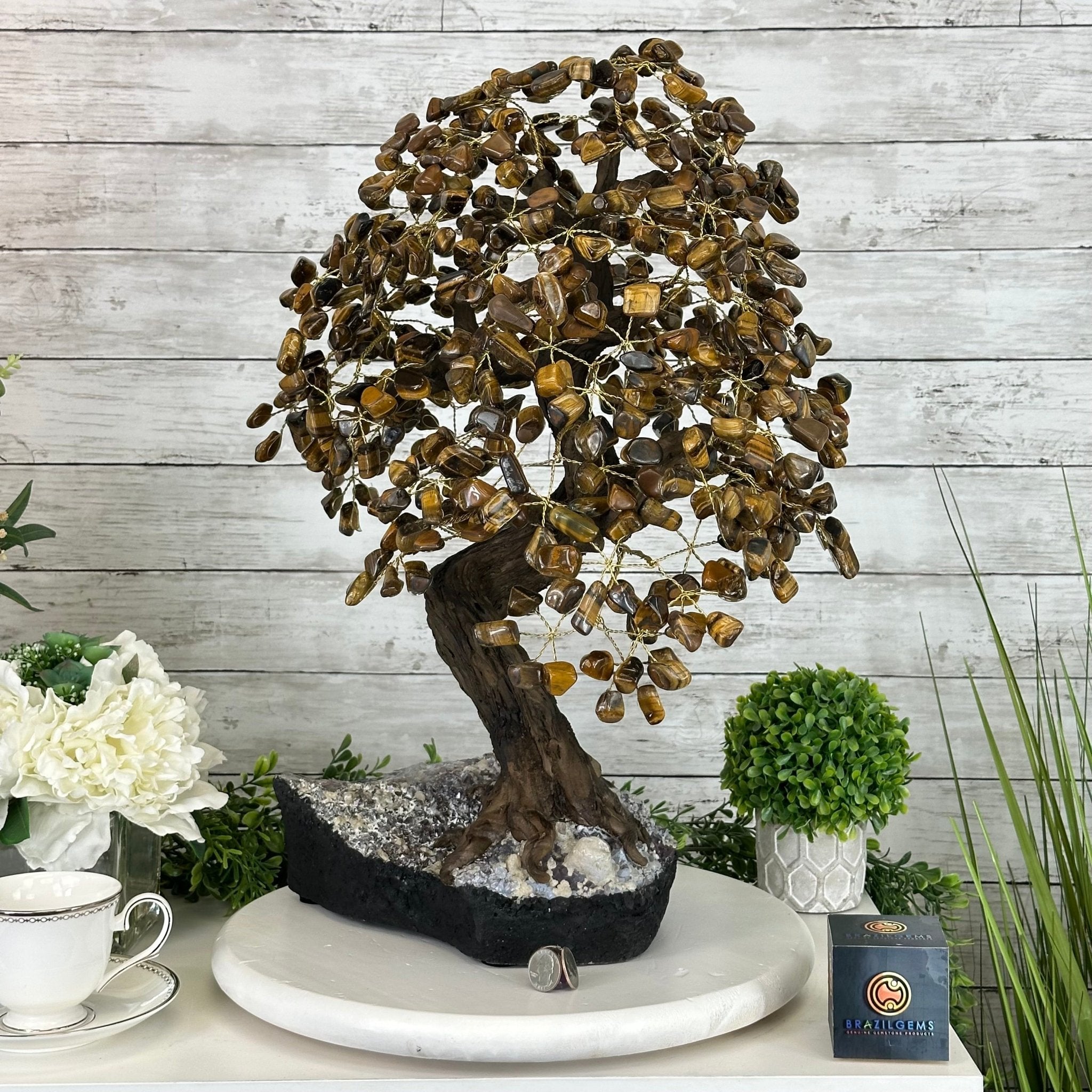 20" Tall Tiger's Eye Gemstone Tree on an Amethyst base, 540 gems #5406TE-001 - Brazil GemsBrazil Gems20" Tall Tiger's Eye Gemstone Tree on an Amethyst base, 540 gems #5406TE-001Gemstone Trees5406TE-001