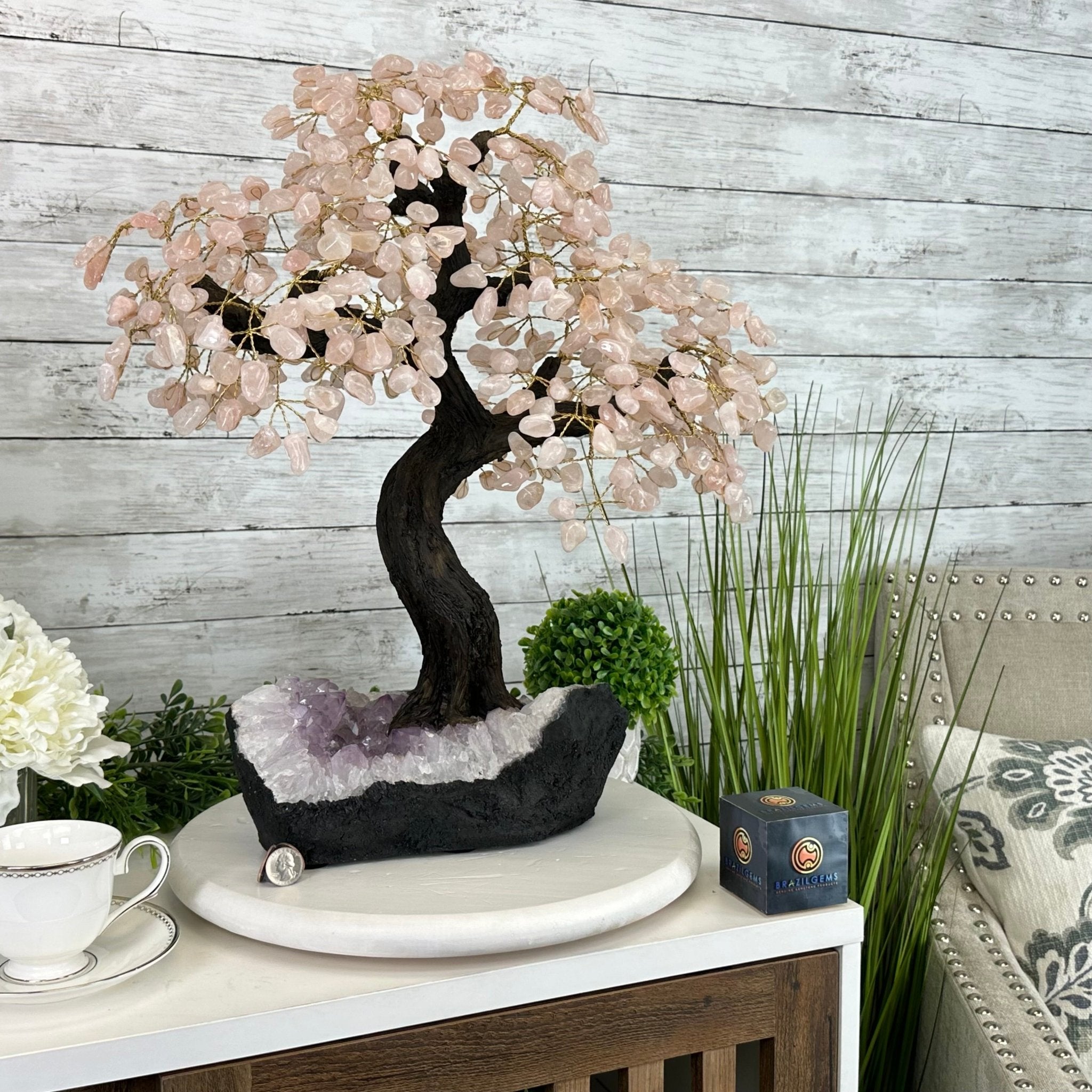 21" Tall Rose Quartz Gemstone Tree on an Amethyst base, 540 gems #5406RQ-015 - Brazil GemsBrazil Gems21" Tall Rose Quartz Gemstone Tree on an Amethyst base, 540 gems #5406RQ-015Gemstone Trees5406RQ-015