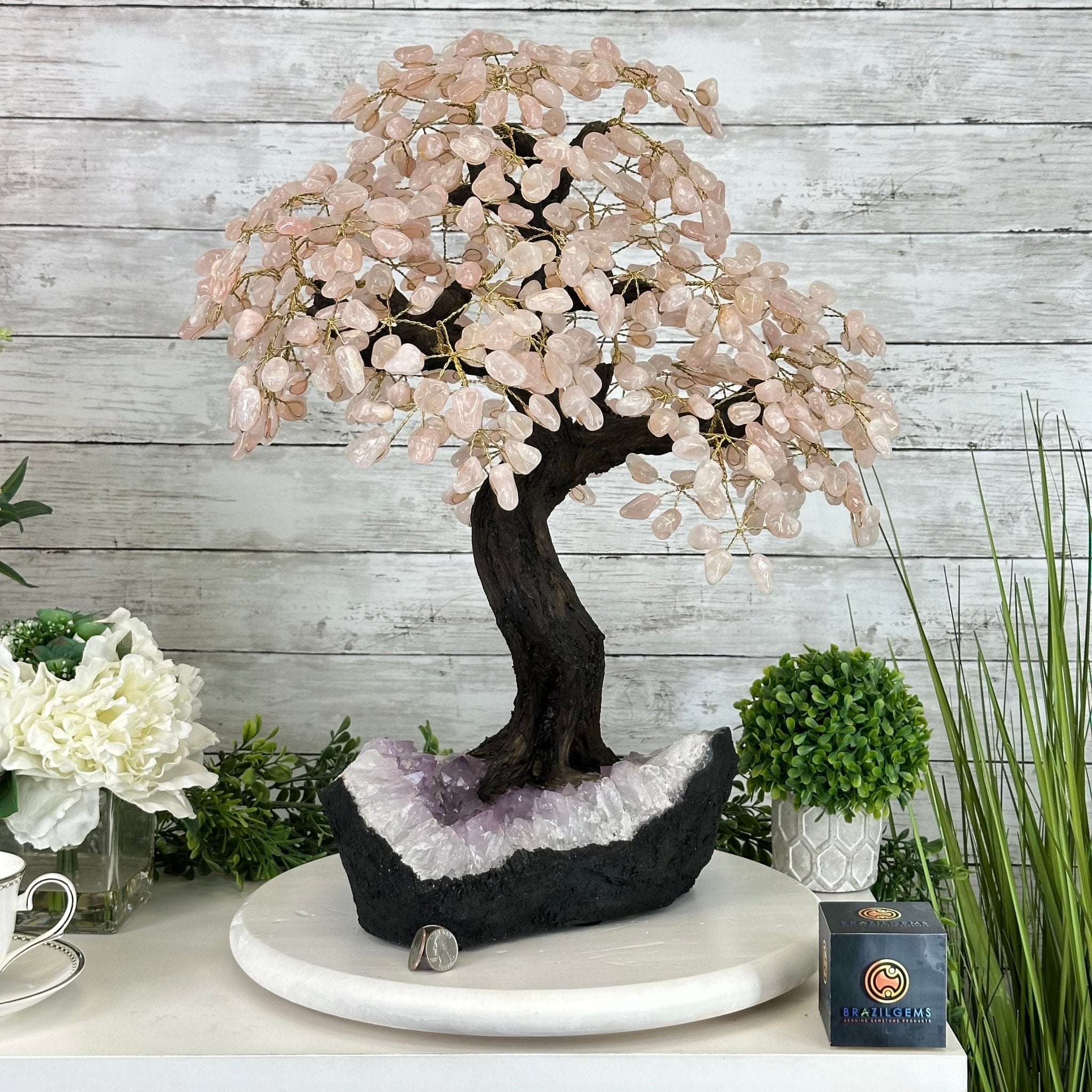 21" Tall Rose Quartz Gemstone Tree on an Amethyst base, 540 gems #5406RQ-015 - Brazil GemsBrazil Gems21" Tall Rose Quartz Gemstone Tree on an Amethyst base, 540 gems #5406RQ-015Gemstone Trees5406RQ-015