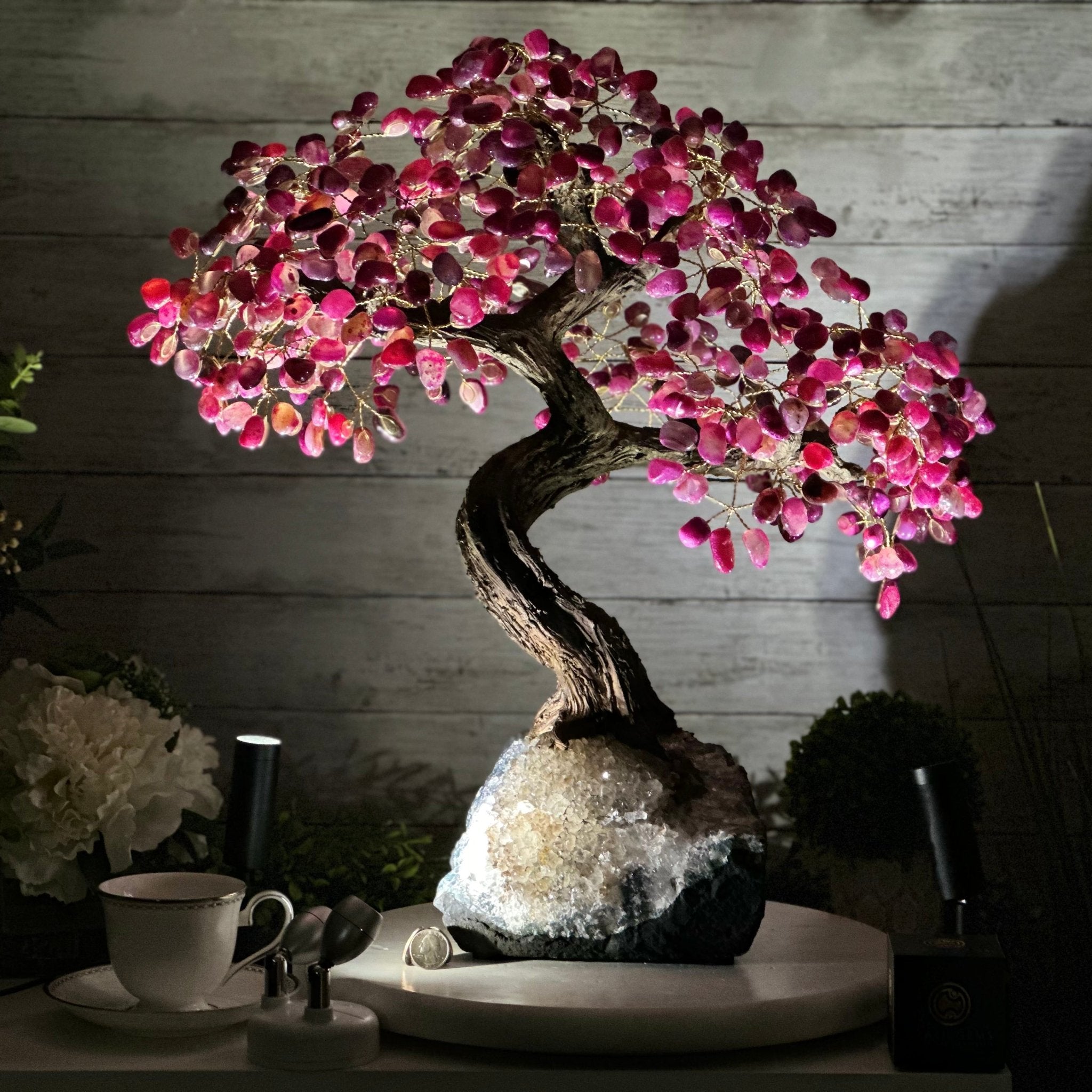 22" Tall Pink Agate Gemstone Tree w/ Amethyst base, 540 gems #5406PA-008 - Brazil GemsBrazil Gems22" Tall Pink Agate Gemstone Tree w/ Amethyst base, 540 gems #5406PA-008Gemstone Trees5406PA-008