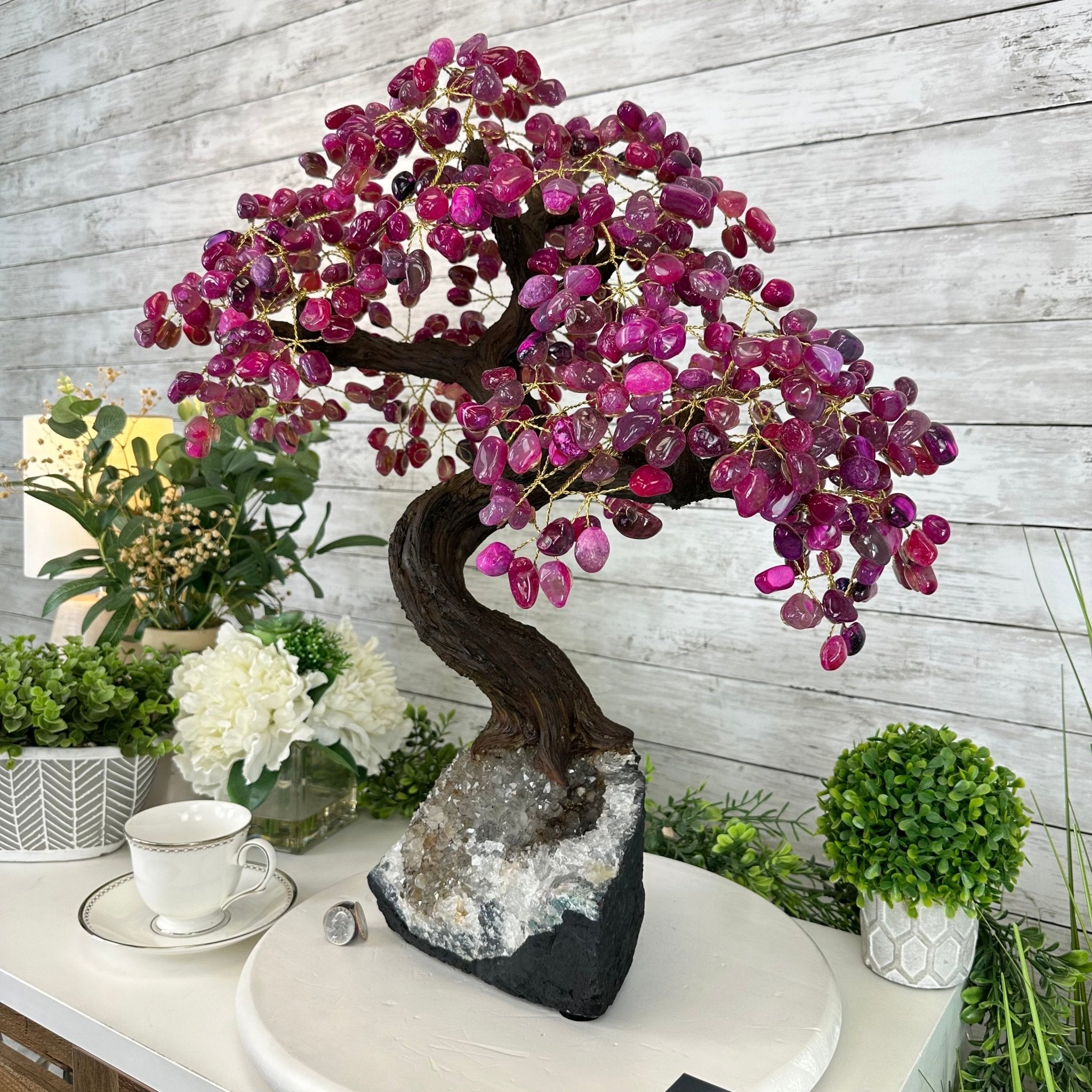 22" Tall Pink Agate Gemstone Tree w/ Amethyst base, 540 gems #5406PA-008 - Brazil GemsBrazil Gems22" Tall Pink Agate Gemstone Tree w/ Amethyst base, 540 gems #5406PA-008Gemstone Trees5406PA-008
