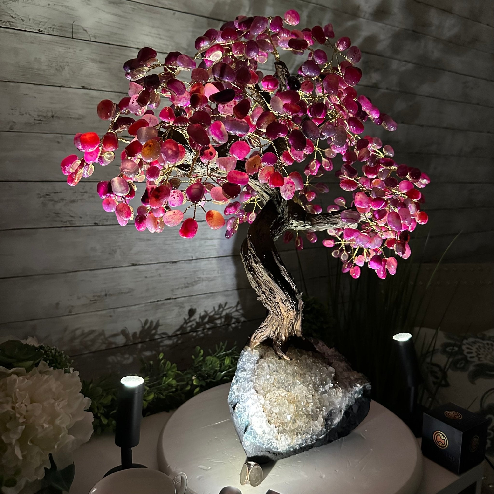 22" Tall Pink Agate Gemstone Tree w/ Amethyst base, 540 gems #5406PA-008 - Brazil GemsBrazil Gems22" Tall Pink Agate Gemstone Tree w/ Amethyst base, 540 gems #5406PA-008Gemstone Trees5406PA-008