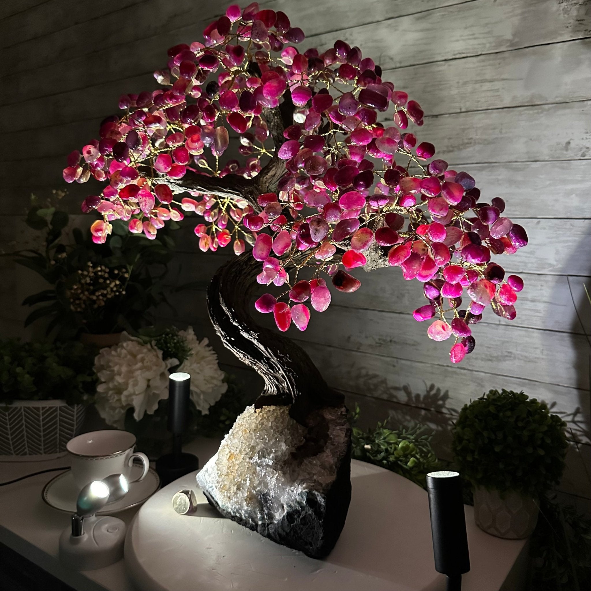 22" Tall Pink Agate Gemstone Tree w/ Amethyst base, 540 gems #5406PA-008 - Brazil GemsBrazil Gems22" Tall Pink Agate Gemstone Tree w/ Amethyst base, 540 gems #5406PA-008Gemstone Trees5406PA-008