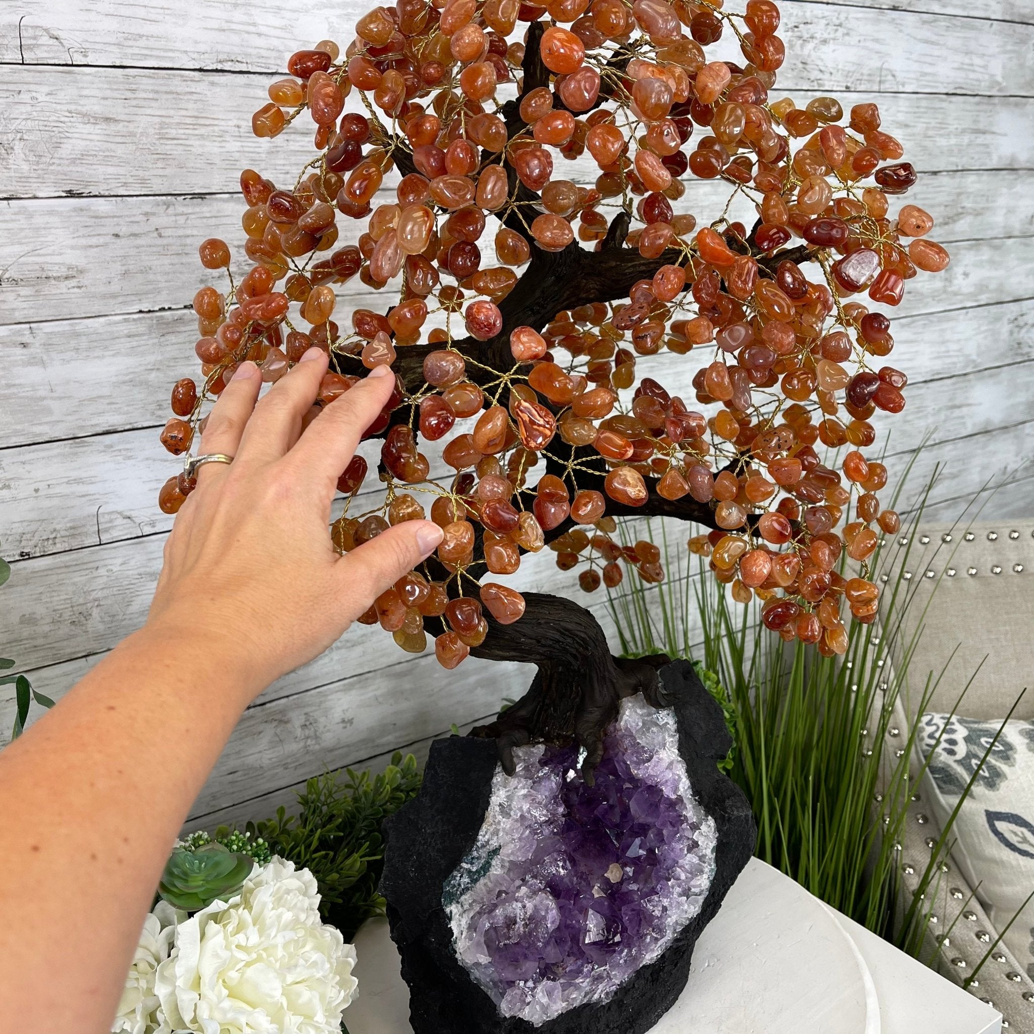 25" Tall Large Handmade Carnelian Gemstone Tree on an Amethyst Base, 720 gems #5407CA-003 by Brazil Gems - Brazil GemsBrazil Gems25" Tall Large Handmade Carnelian Gemstone Tree on an Amethyst Base, 720 gems #5407CA-003 by Brazil GemsGemstone Trees5407CA-003