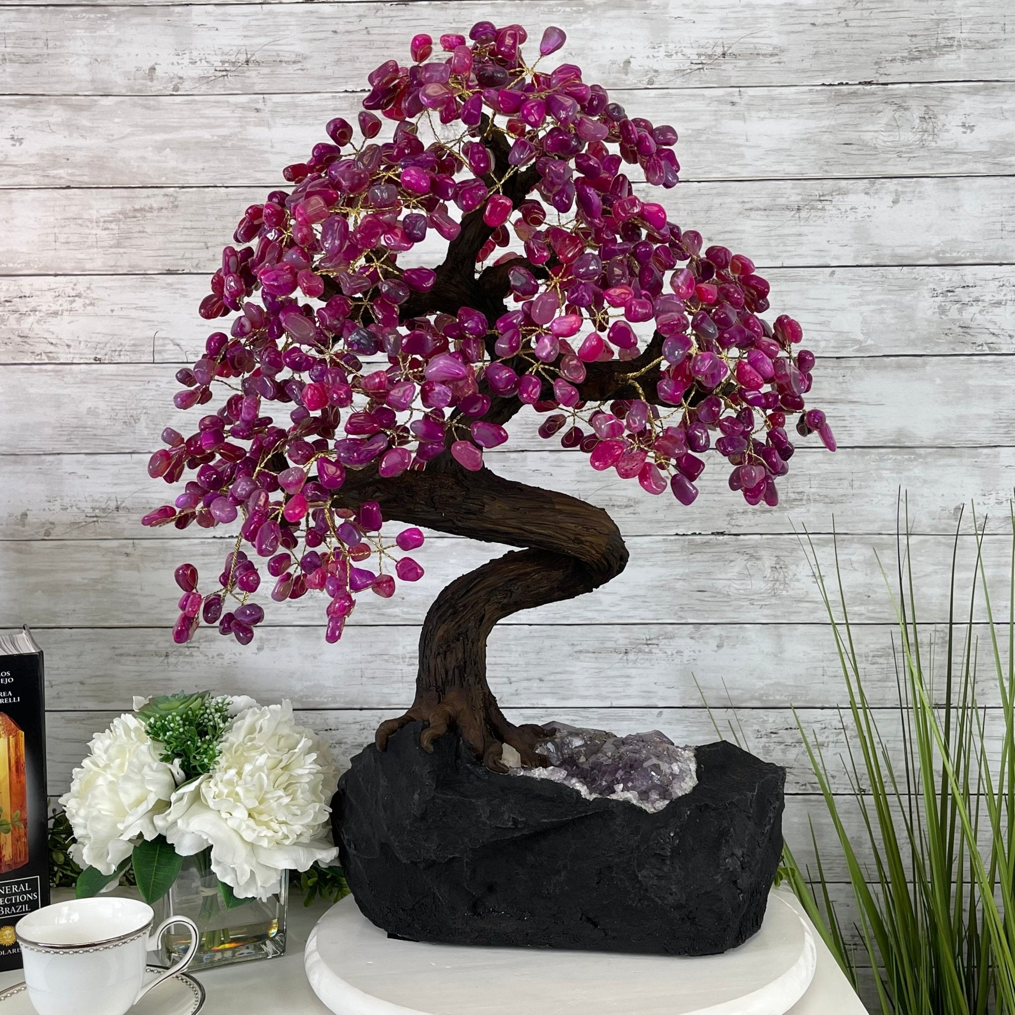 25" Tall Large Handmade Pink Agate Gemstone Tree on an Amethyst Base, 720 gems #5407PA-004 by Brazil Gems - Brazil GemsBrazil Gems25" Tall Large Handmade Pink Agate Gemstone Tree on an Amethyst Base, 720 gems #5407PA-004 by Brazil GemsGemstone Trees5407PA-004