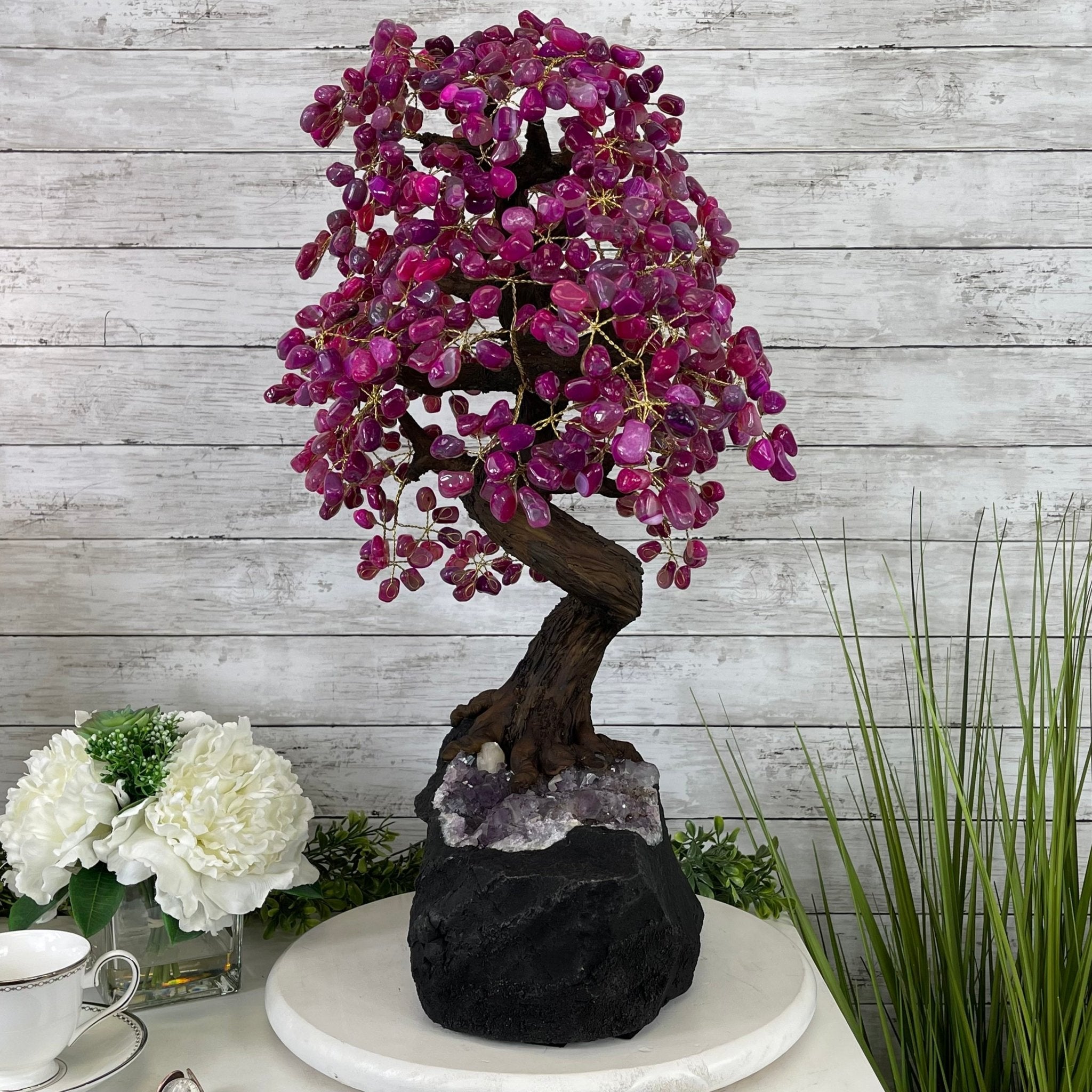 25" Tall Large Handmade Pink Agate Gemstone Tree on an Amethyst Base, 720 gems #5407PA-004 by Brazil Gems - Brazil GemsBrazil Gems25" Tall Large Handmade Pink Agate Gemstone Tree on an Amethyst Base, 720 gems #5407PA-004 by Brazil GemsGemstone Trees5407PA-004
