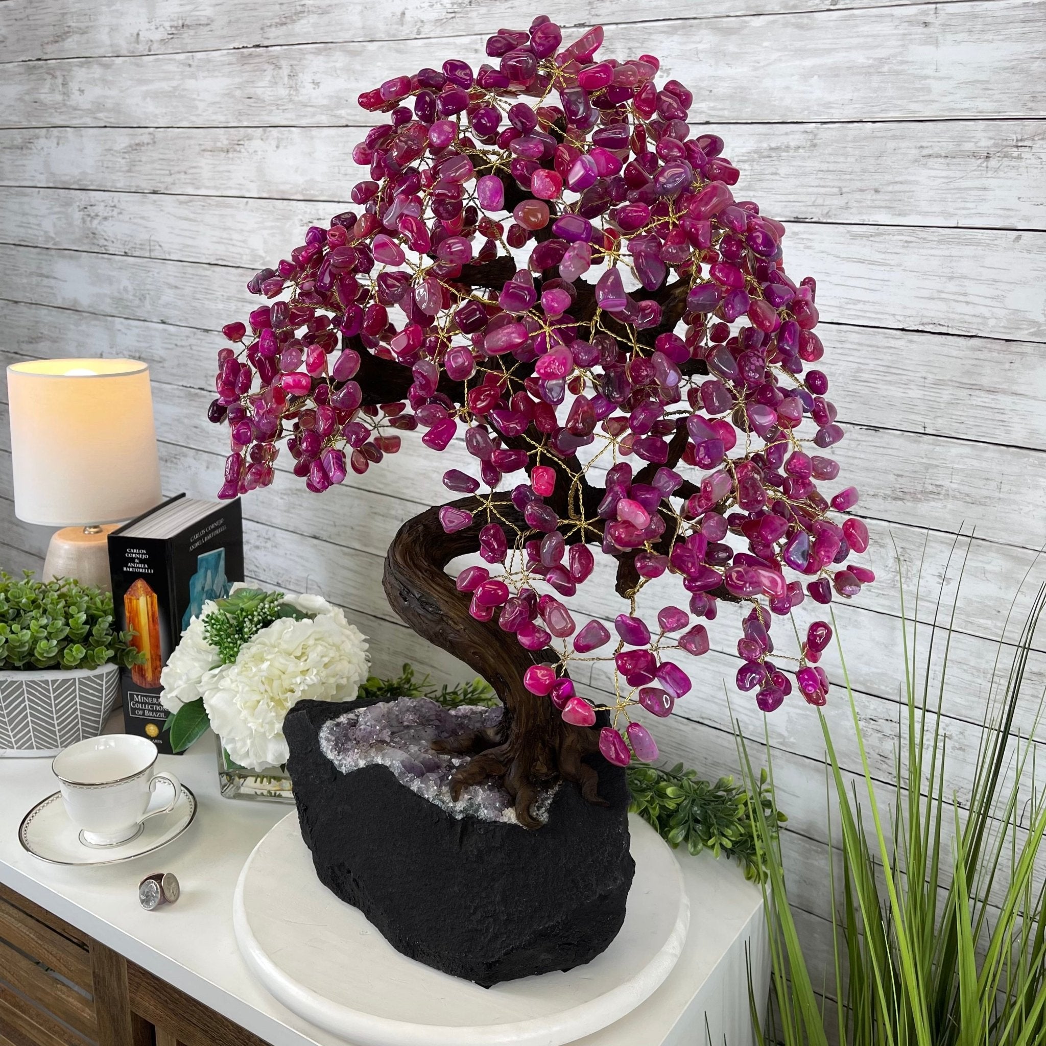 25" Tall Large Handmade Pink Agate Gemstone Tree on an Amethyst Base, 720 gems #5407PA-004 by Brazil Gems - Brazil GemsBrazil Gems25" Tall Large Handmade Pink Agate Gemstone Tree on an Amethyst Base, 720 gems #5407PA-004 by Brazil GemsGemstone Trees5407PA-004