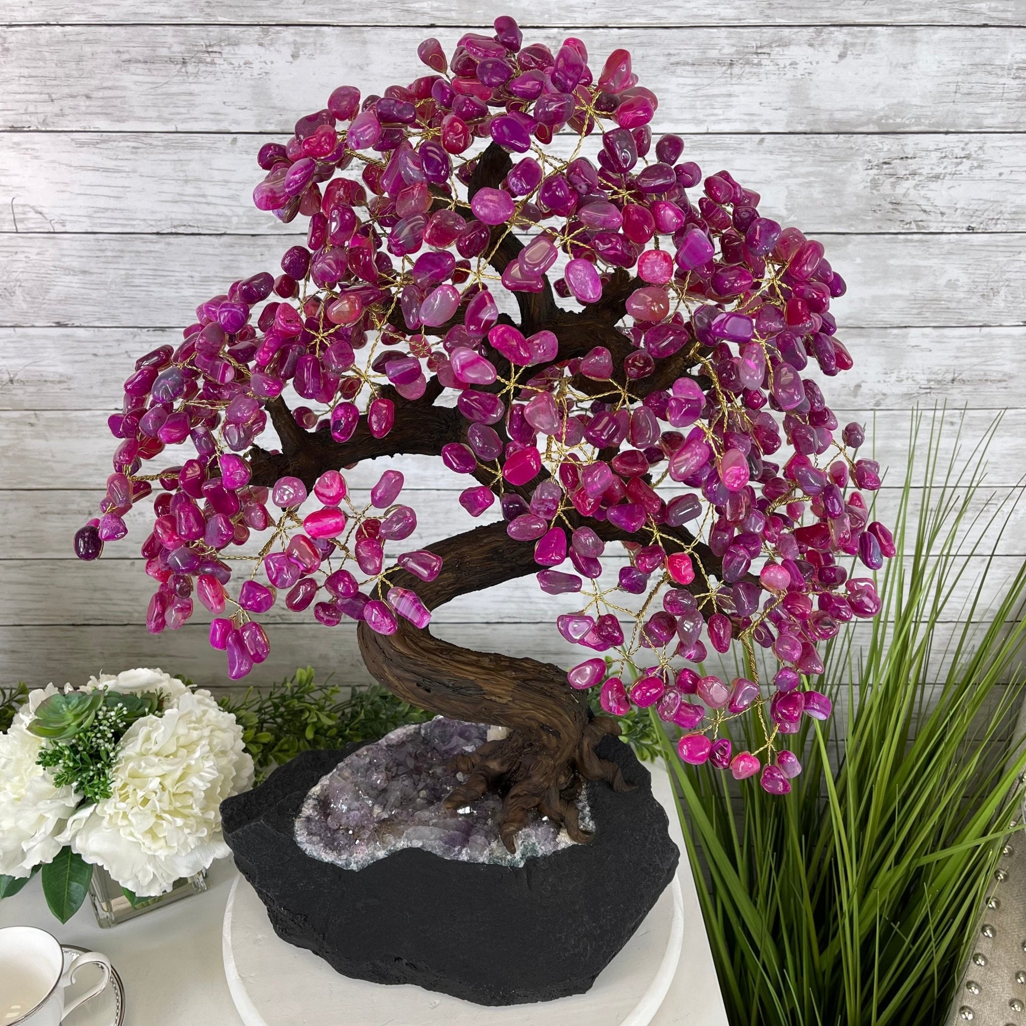 25" Tall Large Handmade Pink Agate Gemstone Tree on an Amethyst Base, 720 gems #5407PA-004 by Brazil Gems - Brazil GemsBrazil Gems25" Tall Large Handmade Pink Agate Gemstone Tree on an Amethyst Base, 720 gems #5407PA-004 by Brazil GemsGemstone Trees5407PA-004