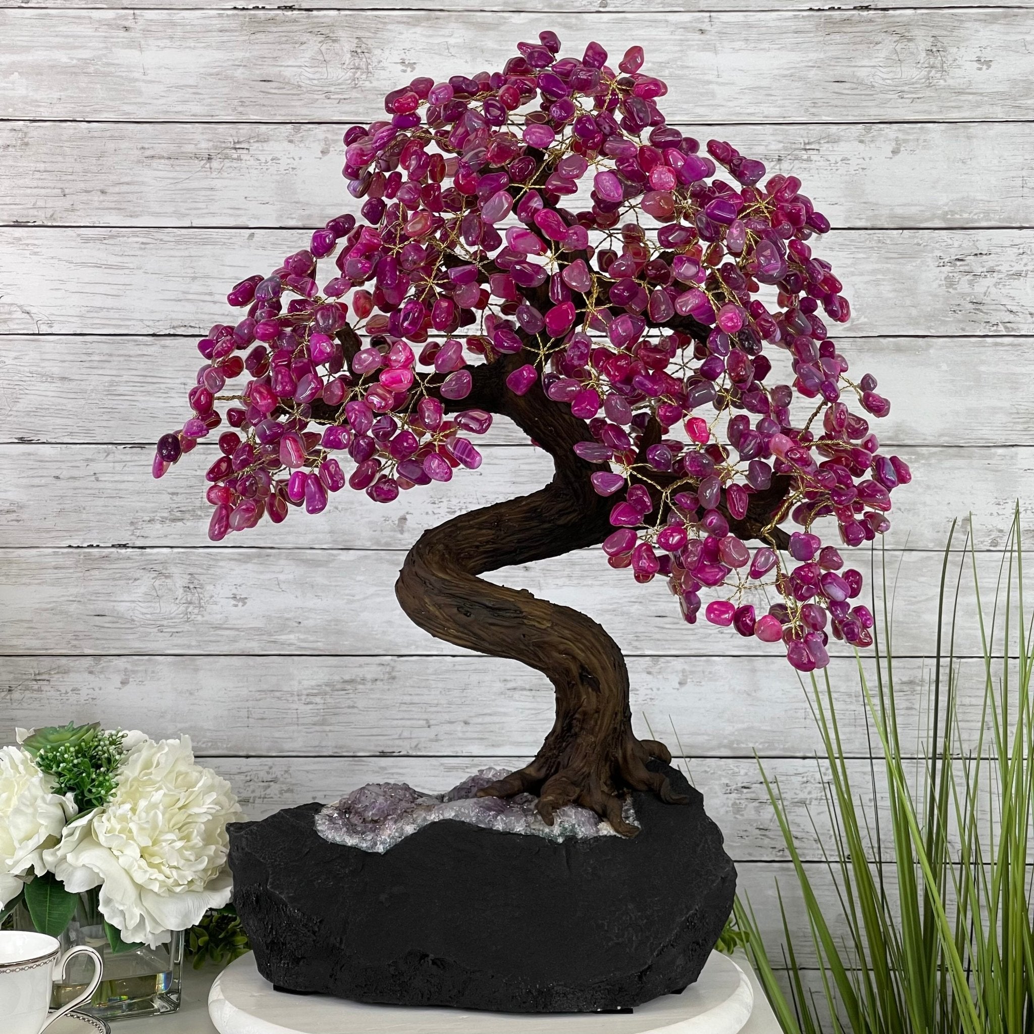 25" Tall Large Handmade Pink Agate Gemstone Tree on an Amethyst Base, 720 gems #5407PA-004 by Brazil Gems - Brazil GemsBrazil Gems25" Tall Large Handmade Pink Agate Gemstone Tree on an Amethyst Base, 720 gems #5407PA-004 by Brazil GemsGemstone Trees5407PA-004