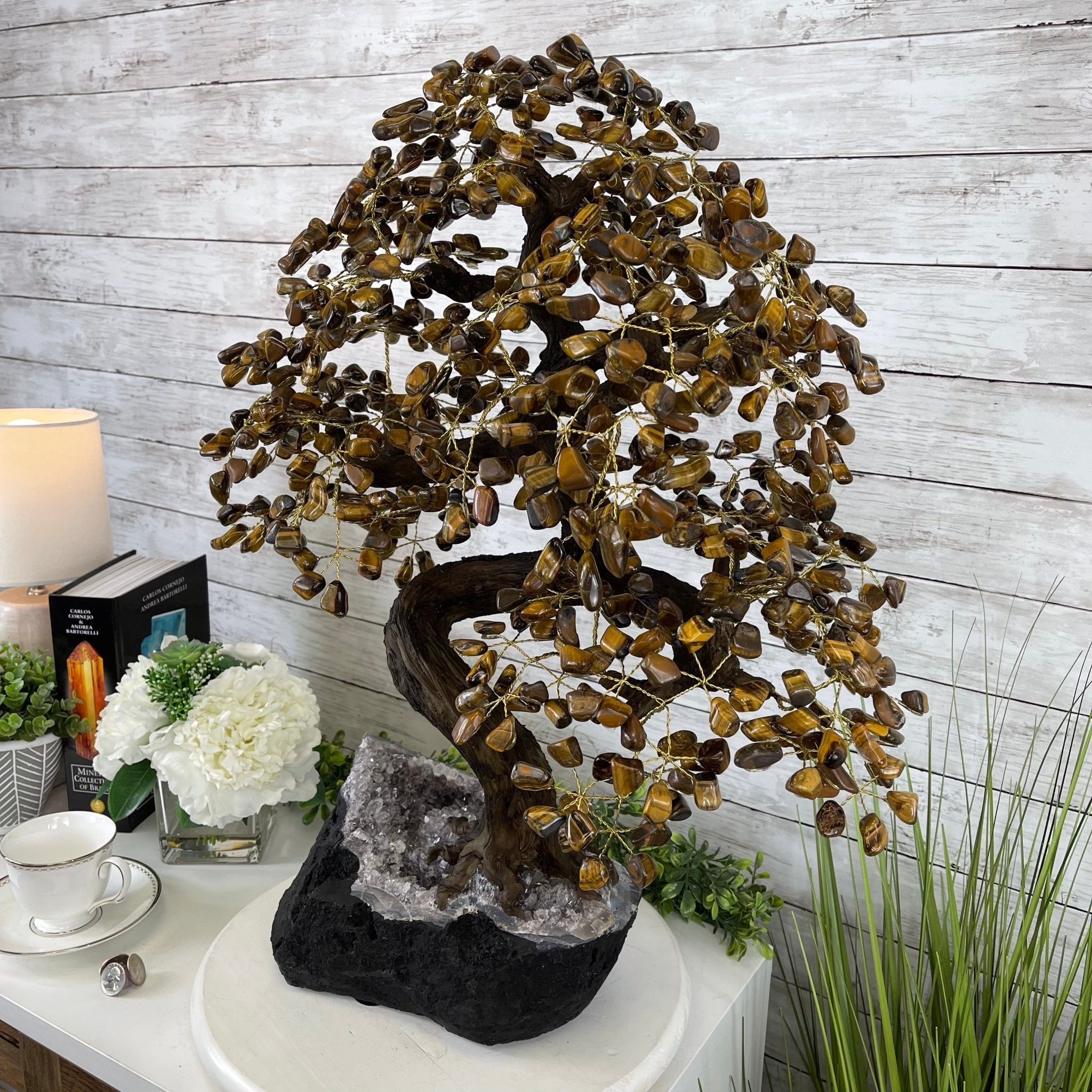 25" Tall Large Handmade Tiger's Eye Gemstone Tree on an Amethyst Base, 720 gems #5407TE-001 by Brazil Gems - Brazil GemsBrazil Gems25" Tall Large Handmade Tiger's Eye Gemstone Tree on an Amethyst Base, 720 gems #5407TE-001 by Brazil GemsGemstone Trees5407TE-001