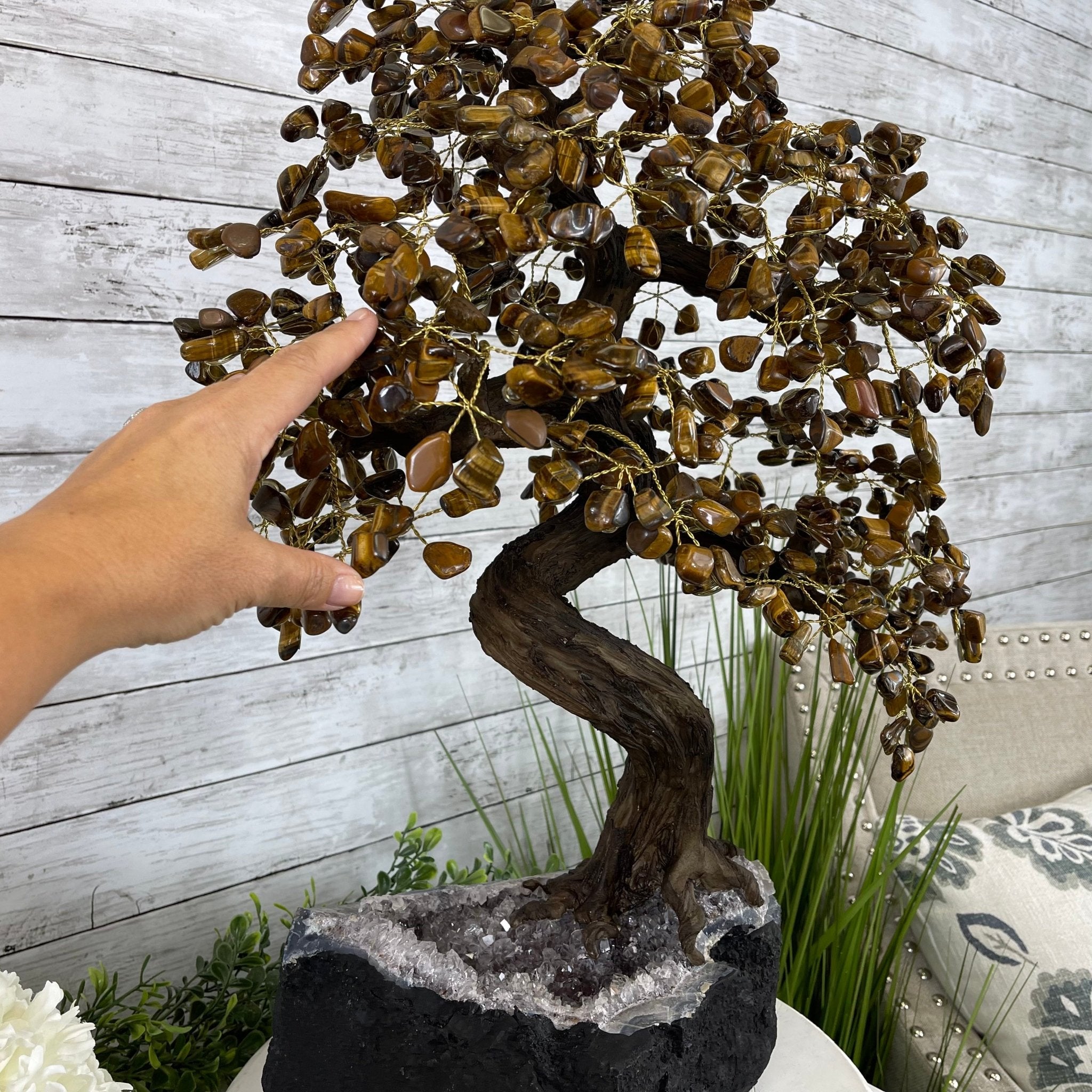 25" Tall Large Handmade Tiger's Eye Gemstone Tree on an Amethyst Base, 720 gems #5407TE-001 by Brazil Gems - Brazil GemsBrazil Gems25" Tall Large Handmade Tiger's Eye Gemstone Tree on an Amethyst Base, 720 gems #5407TE-001 by Brazil GemsGemstone Trees5407TE-001