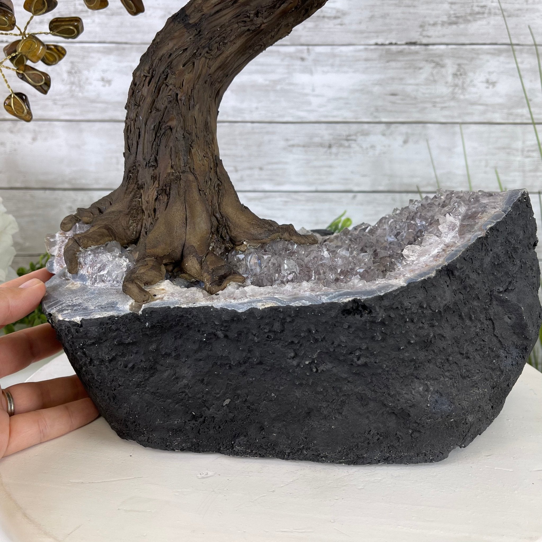 25" Tall Large Handmade Tiger's Eye Gemstone Tree on an Amethyst Base, 720 gems #5407TE-001 by Brazil Gems - Brazil GemsBrazil Gems25" Tall Large Handmade Tiger's Eye Gemstone Tree on an Amethyst Base, 720 gems #5407TE-001 by Brazil GemsGemstone Trees5407TE-001