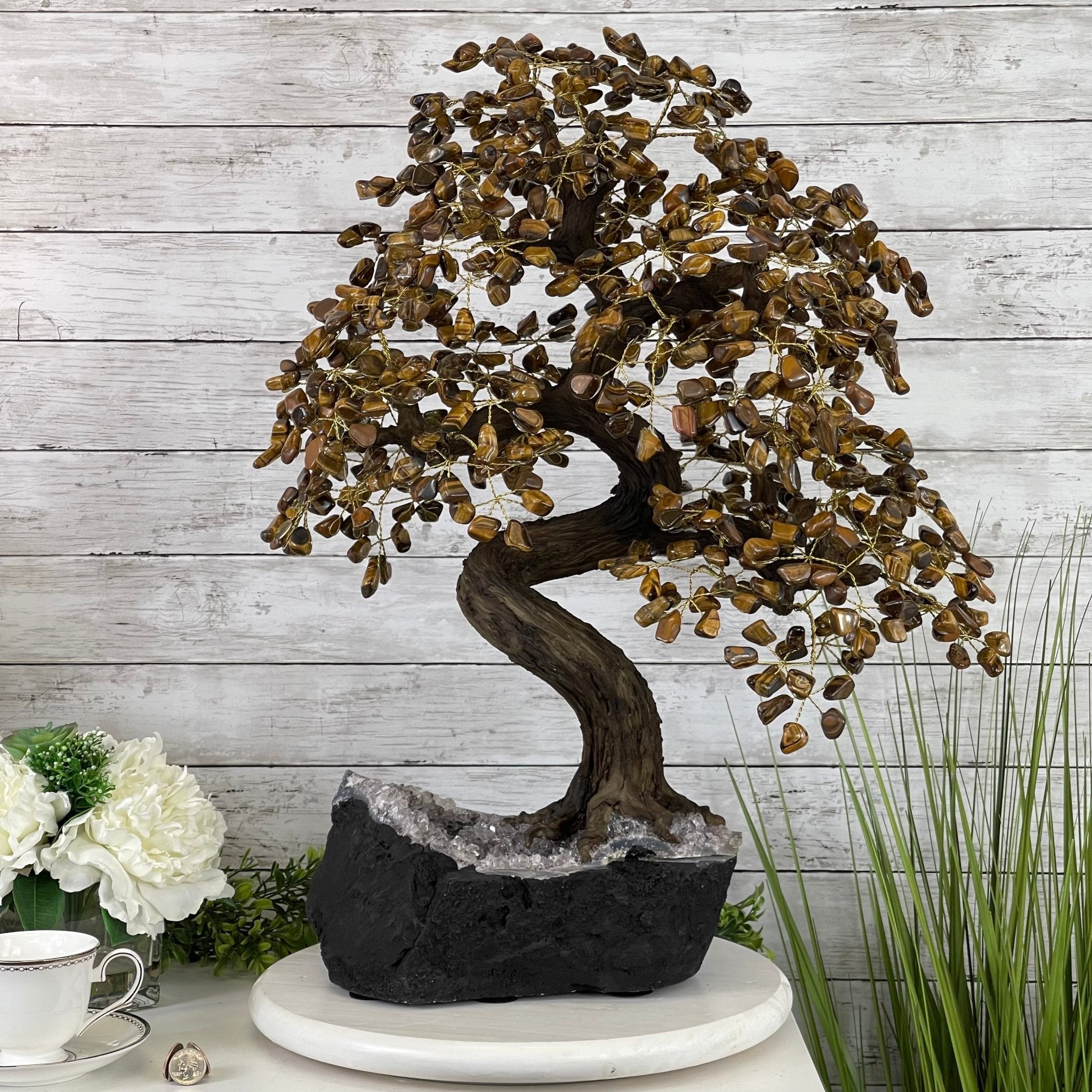 25" Tall Large Handmade Tiger's Eye Gemstone Tree on an Amethyst Base, 720 gems #5407TE-001 by Brazil Gems - Brazil GemsBrazil Gems25" Tall Large Handmade Tiger's Eye Gemstone Tree on an Amethyst Base, 720 gems #5407TE-001 by Brazil GemsGemstone Trees5407TE-001