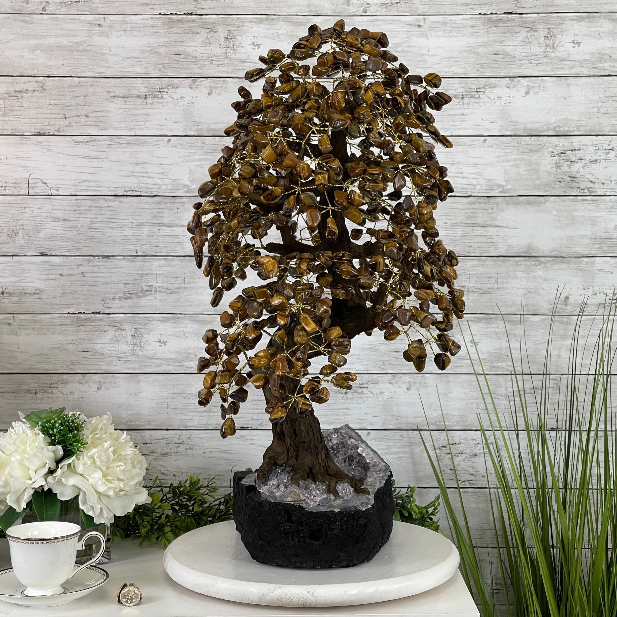 25" Tall Large Handmade Tiger's Eye Gemstone Tree on an Amethyst Base, 720 gems #5407TE-001 by Brazil Gems - Brazil GemsBrazil Gems25" Tall Large Handmade Tiger's Eye Gemstone Tree on an Amethyst Base, 720 gems #5407TE-001 by Brazil GemsGemstone Trees5407TE-001