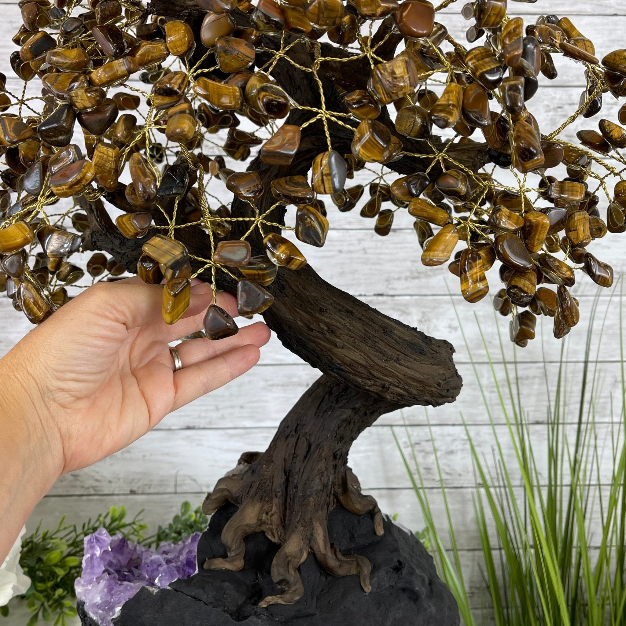 25" Tall Large Handmade Tiger's Eye Gemstone Tree on an Amethyst Base, 720 gems #5407TE-002 by Brazil Gems - Brazil GemsBrazil Gems25" Tall Large Handmade Tiger's Eye Gemstone Tree on an Amethyst Base, 720 gems #5407TE-002 by Brazil GemsGemstone Trees5407TE-002