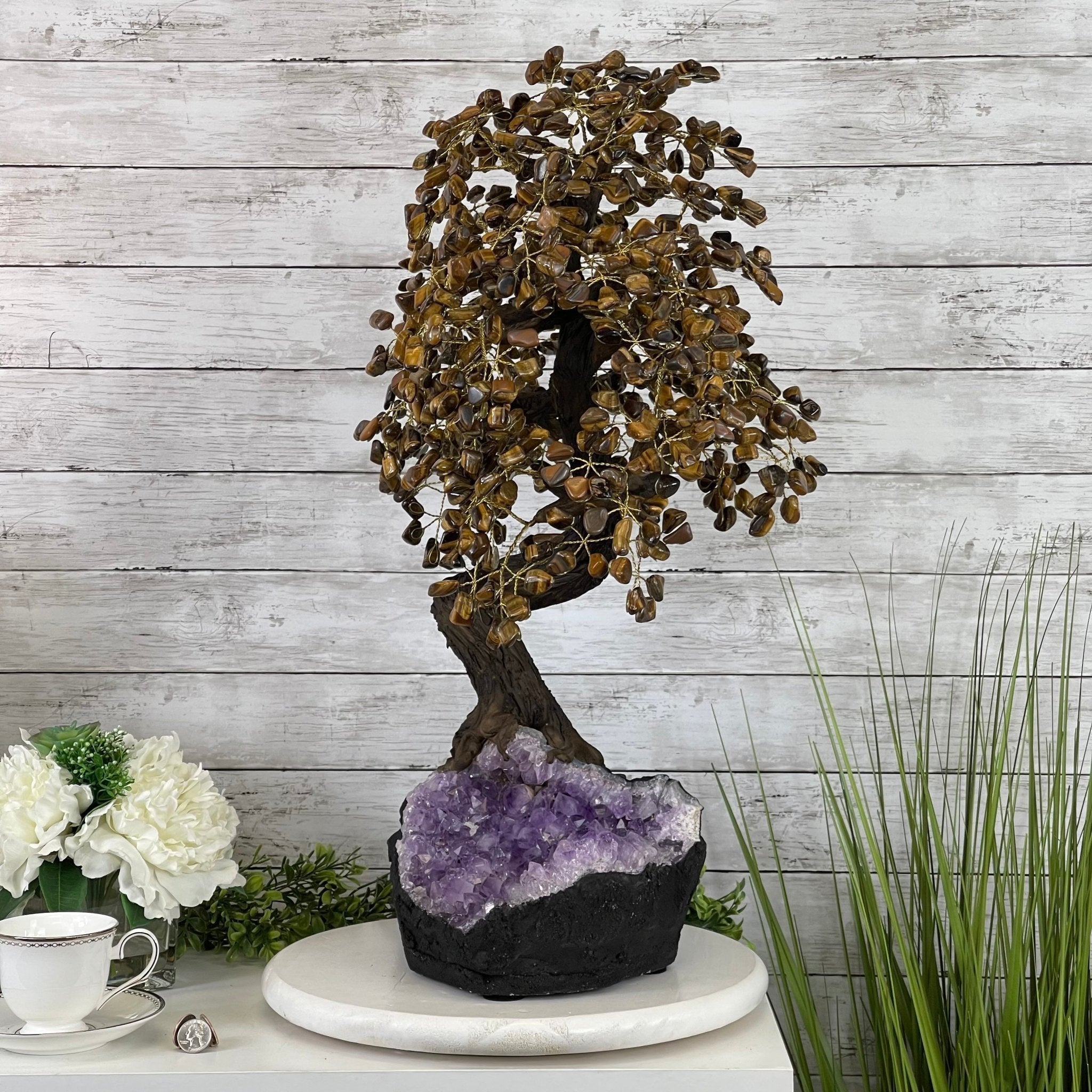 25" Tall Large Handmade Tiger's Eye Gemstone Tree on an Amethyst Base, 720 gems #5407TE-002 by Brazil Gems - Brazil GemsBrazil Gems25" Tall Large Handmade Tiger's Eye Gemstone Tree on an Amethyst Base, 720 gems #5407TE-002 by Brazil GemsGemstone Trees5407TE-002