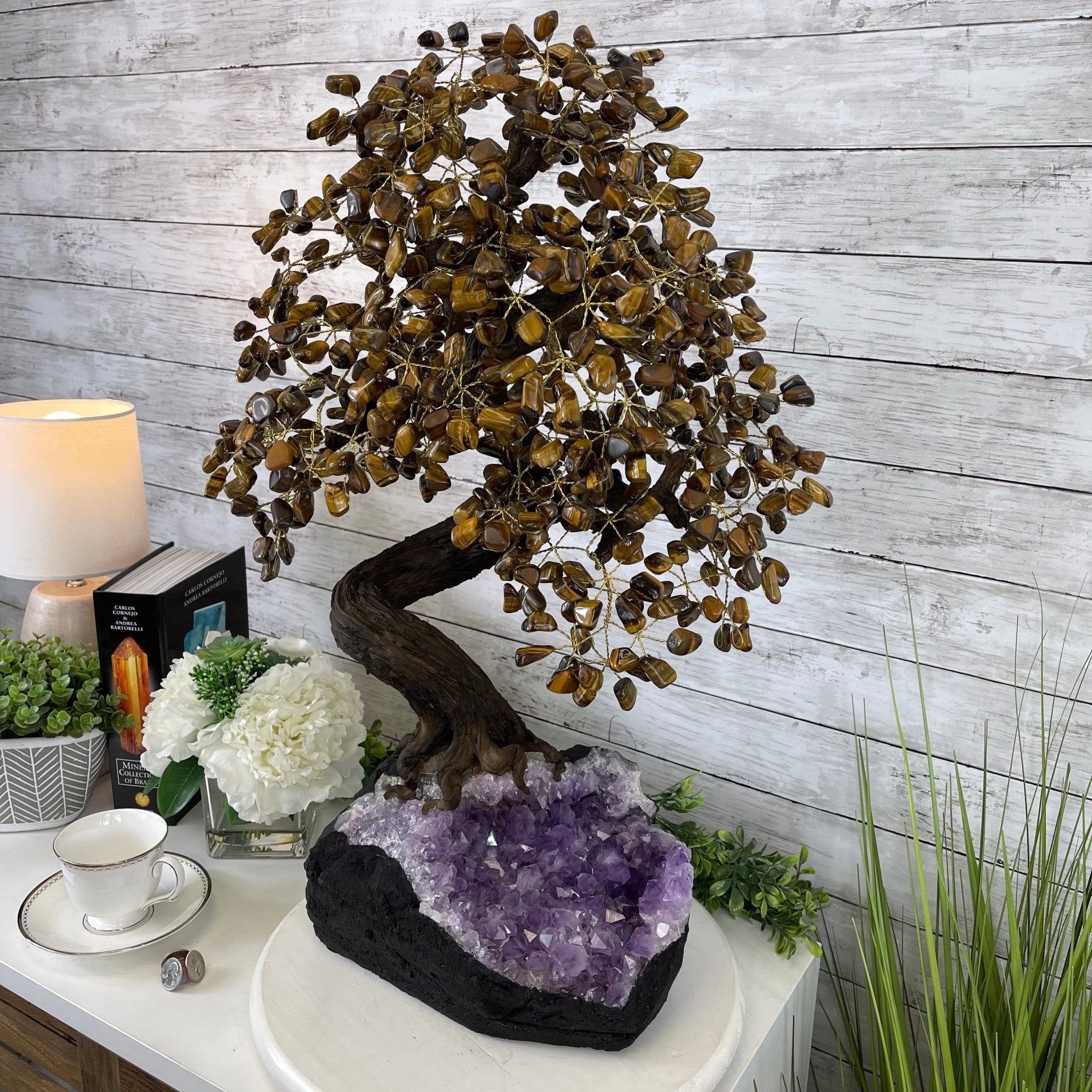 25" Tall Large Handmade Tiger's Eye Gemstone Tree on an Amethyst Base, 720 gems #5407TE-002 by Brazil Gems - Brazil GemsBrazil Gems25" Tall Large Handmade Tiger's Eye Gemstone Tree on an Amethyst Base, 720 gems #5407TE-002 by Brazil GemsGemstone Trees5407TE-002