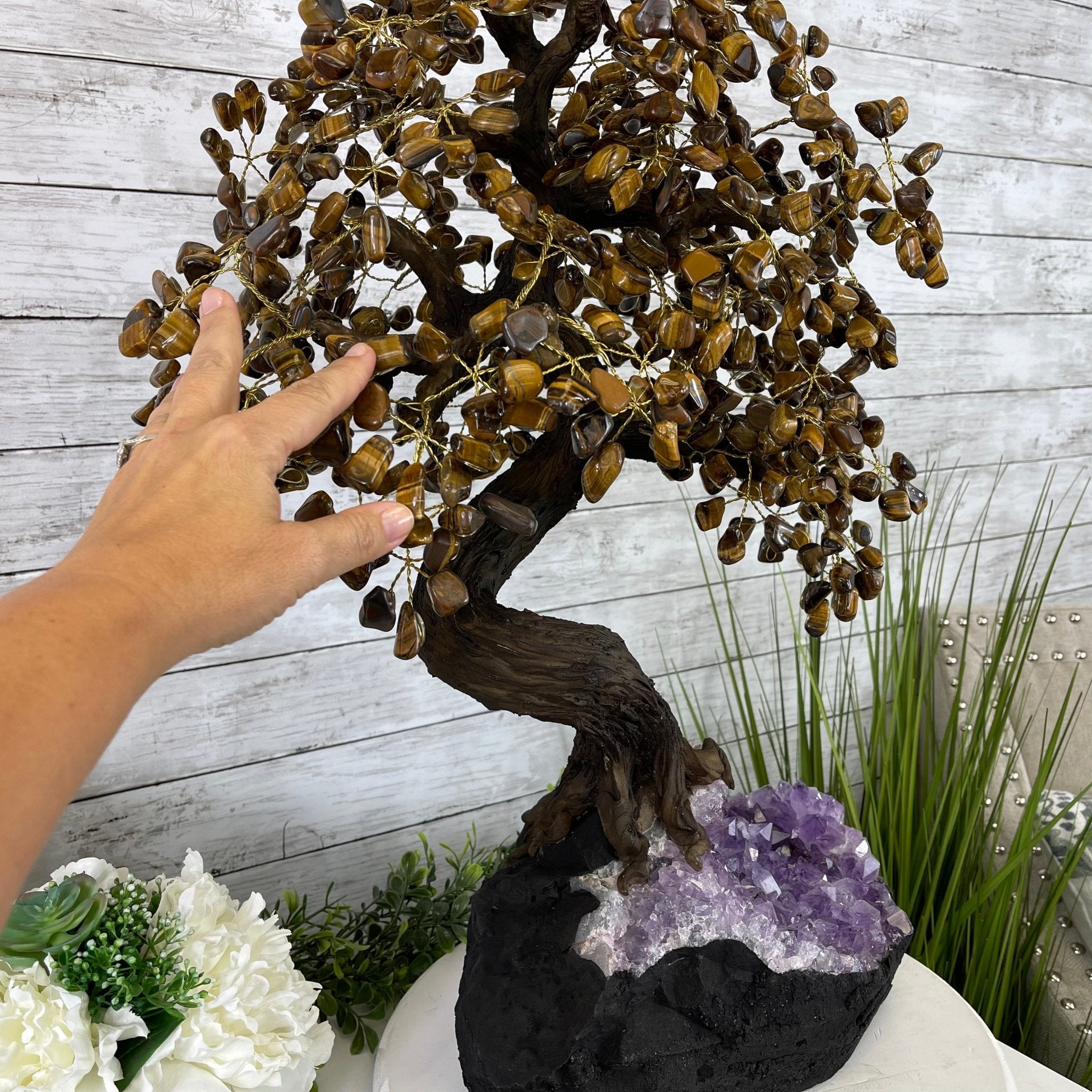 25" Tall Large Handmade Tiger's Eye Gemstone Tree on an Amethyst Base, 720 gems #5407TE-002 by Brazil Gems - Brazil GemsBrazil Gems25" Tall Large Handmade Tiger's Eye Gemstone Tree on an Amethyst Base, 720 gems #5407TE-002 by Brazil GemsGemstone Trees5407TE-002