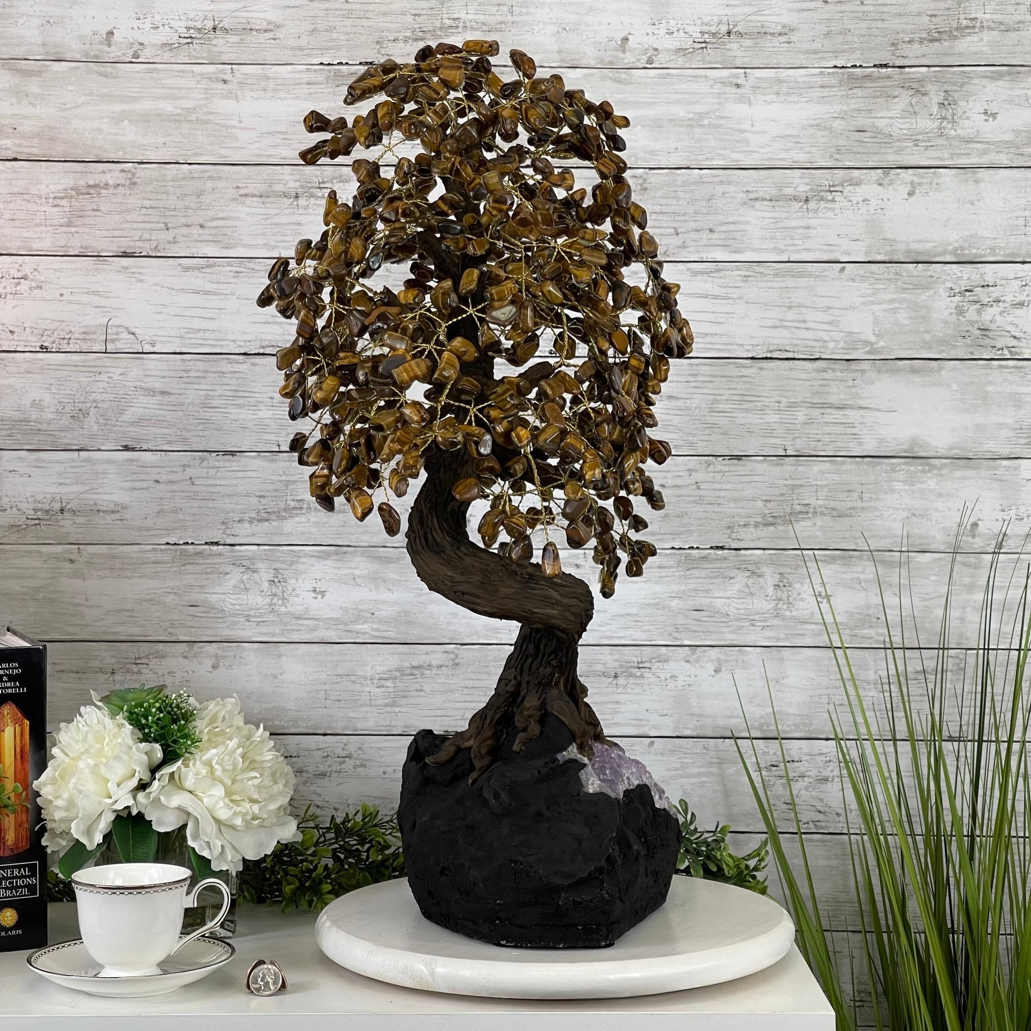 25" Tall Large Handmade Tiger's Eye Gemstone Tree on an Amethyst Base, 720 gems #5407TE-002 by Brazil Gems - Brazil GemsBrazil Gems25" Tall Large Handmade Tiger's Eye Gemstone Tree on an Amethyst Base, 720 gems #5407TE-002 by Brazil GemsGemstone Trees5407TE-002