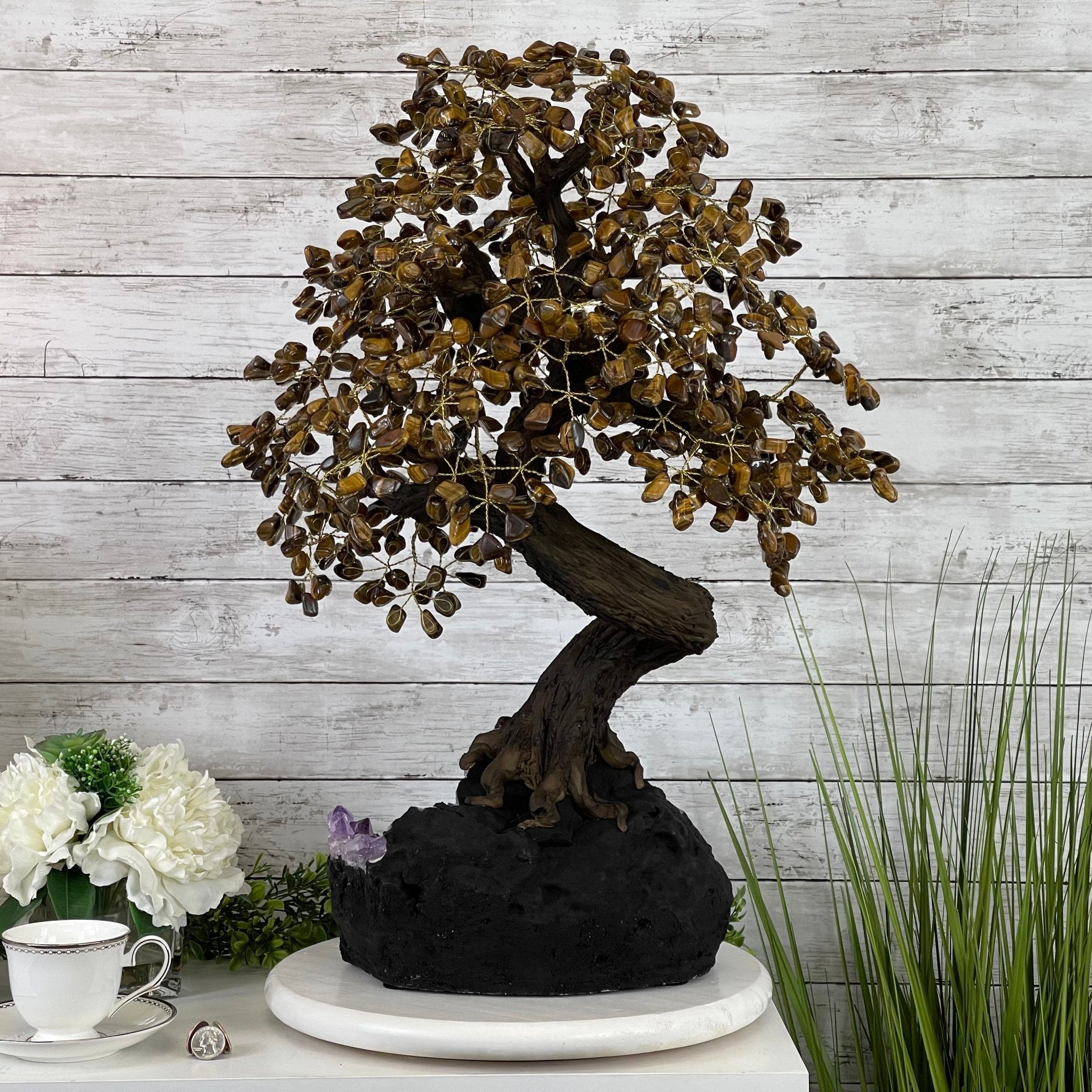 25" Tall Large Handmade Tiger's Eye Gemstone Tree on an Amethyst Base, 720 gems #5407TE-002 by Brazil Gems - Brazil GemsBrazil Gems25" Tall Large Handmade Tiger's Eye Gemstone Tree on an Amethyst Base, 720 gems #5407TE-002 by Brazil GemsGemstone Trees5407TE-002