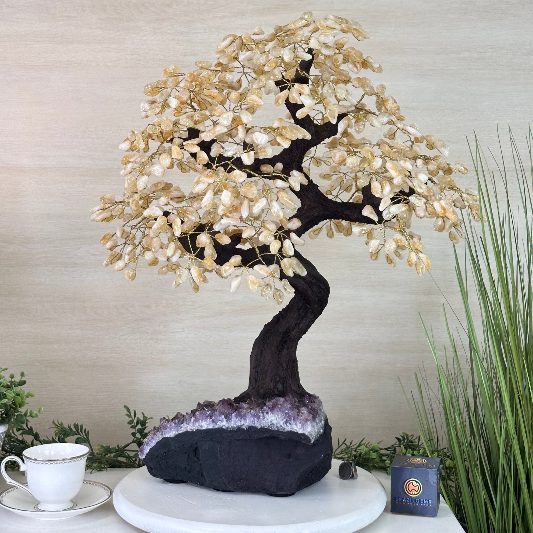 25.4" Tall Large Citrine Gemstone Tree on an Amethyst Base, 720 gems #5407CI - 014 - Brazil GemsBrazil Gems25.4" Tall Large Citrine Gemstone Tree on an Amethyst Base, 720 gems #5407CI - 014Gemstone Trees5407CI - 014