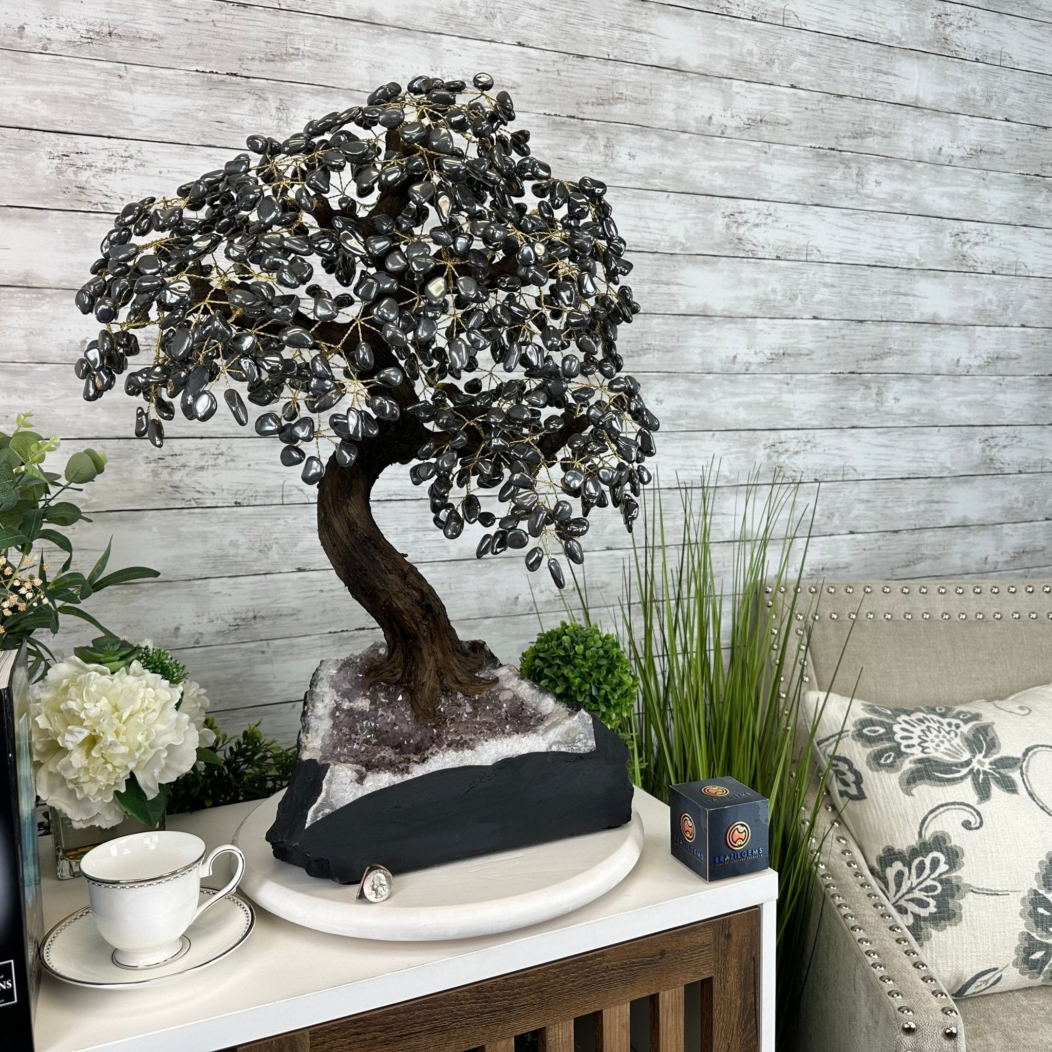 26" Tall Large Hematite Gemstone Tree on an Amethyst Base, 720 gems #5407HE-001 - Brazil GemsBrazil Gems26" Tall Large Hematite Gemstone Tree on an Amethyst Base, 720 gems #5407HE-001Gemstone Trees5407HE-001
