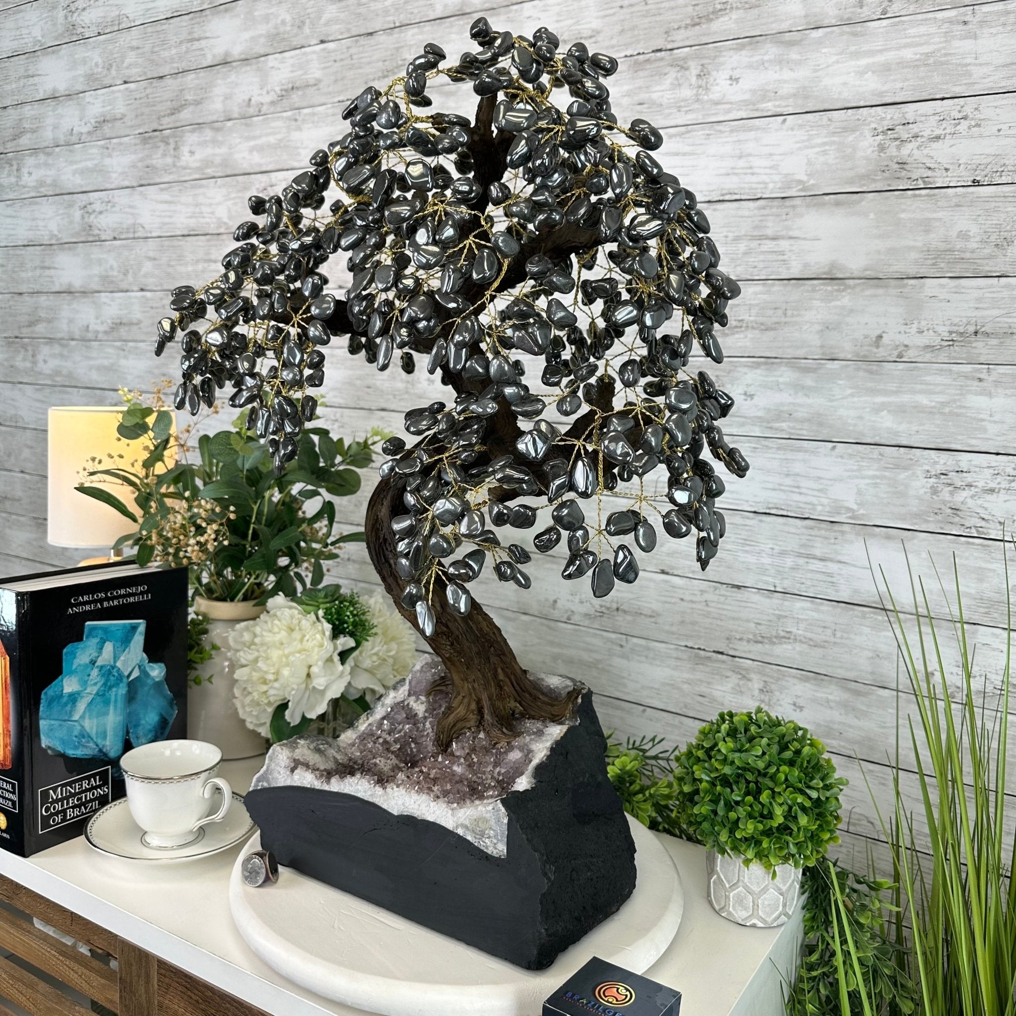 26" Tall Large Hematite Gemstone Tree on an Amethyst Base, 720 gems #5407HE-001 - Brazil GemsBrazil Gems26" Tall Large Hematite Gemstone Tree on an Amethyst Base, 720 gems #5407HE-001Gemstone Trees5407HE-001