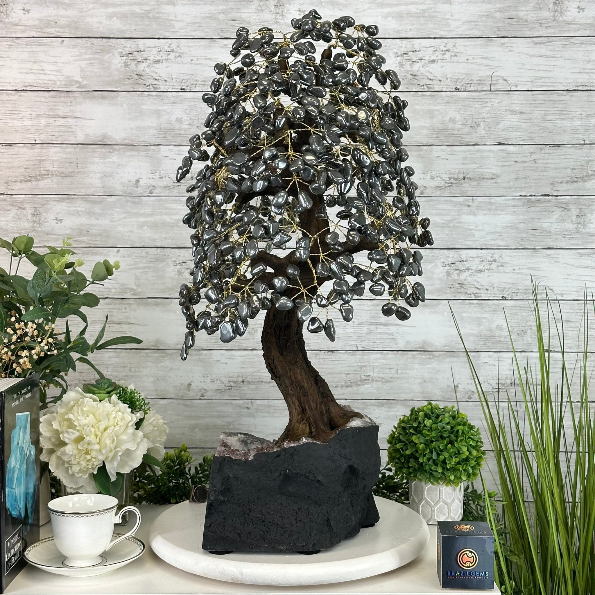 26" Tall Large Hematite Gemstone Tree on an Amethyst Base, 720 gems #5407HE-001 - Brazil GemsBrazil Gems26" Tall Large Hematite Gemstone Tree on an Amethyst Base, 720 gems #5407HE-001Gemstone Trees5407HE-001