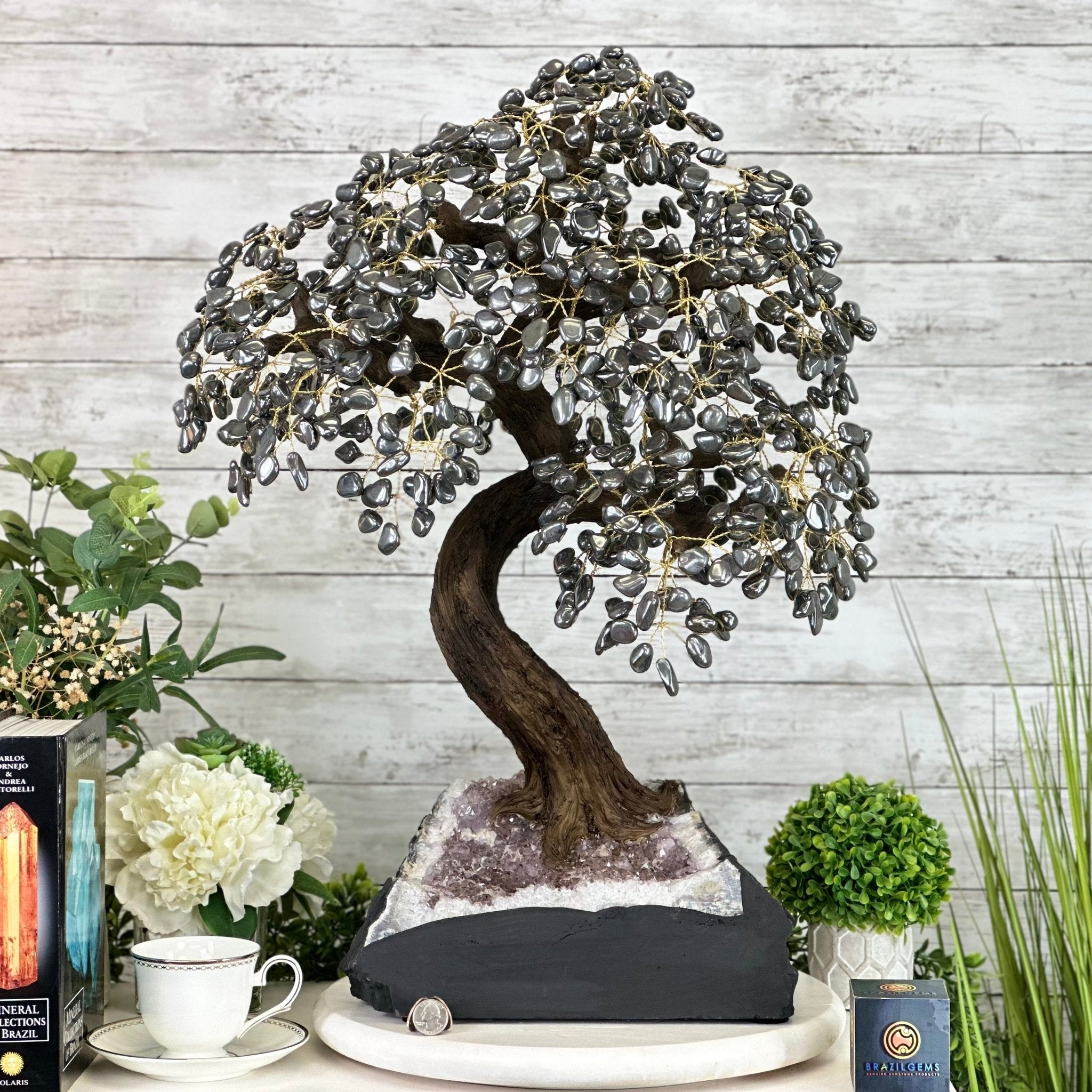 26" Tall Large Hematite Gemstone Tree on an Amethyst Base, 720 gems #5407HE-001 - Brazil GemsBrazil Gems26" Tall Large Hematite Gemstone Tree on an Amethyst Base, 720 gems #5407HE-001Gemstone Trees5407HE-001
