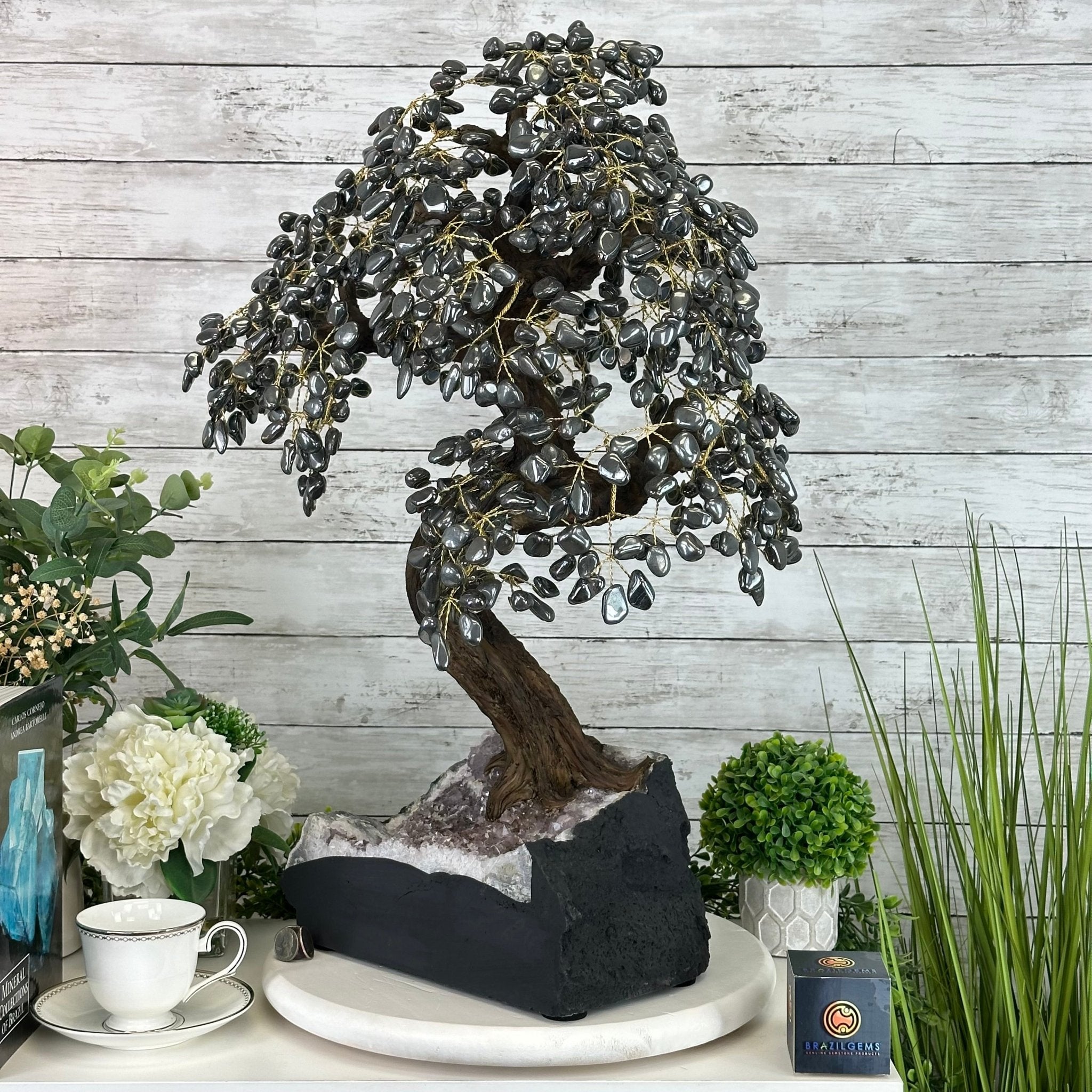 26" Tall Large Hematite Gemstone Tree on an Amethyst Base, 720 gems #5407HE-001 - Brazil GemsBrazil Gems26" Tall Large Hematite Gemstone Tree on an Amethyst Base, 720 gems #5407HE-001Gemstone Trees5407HE-001