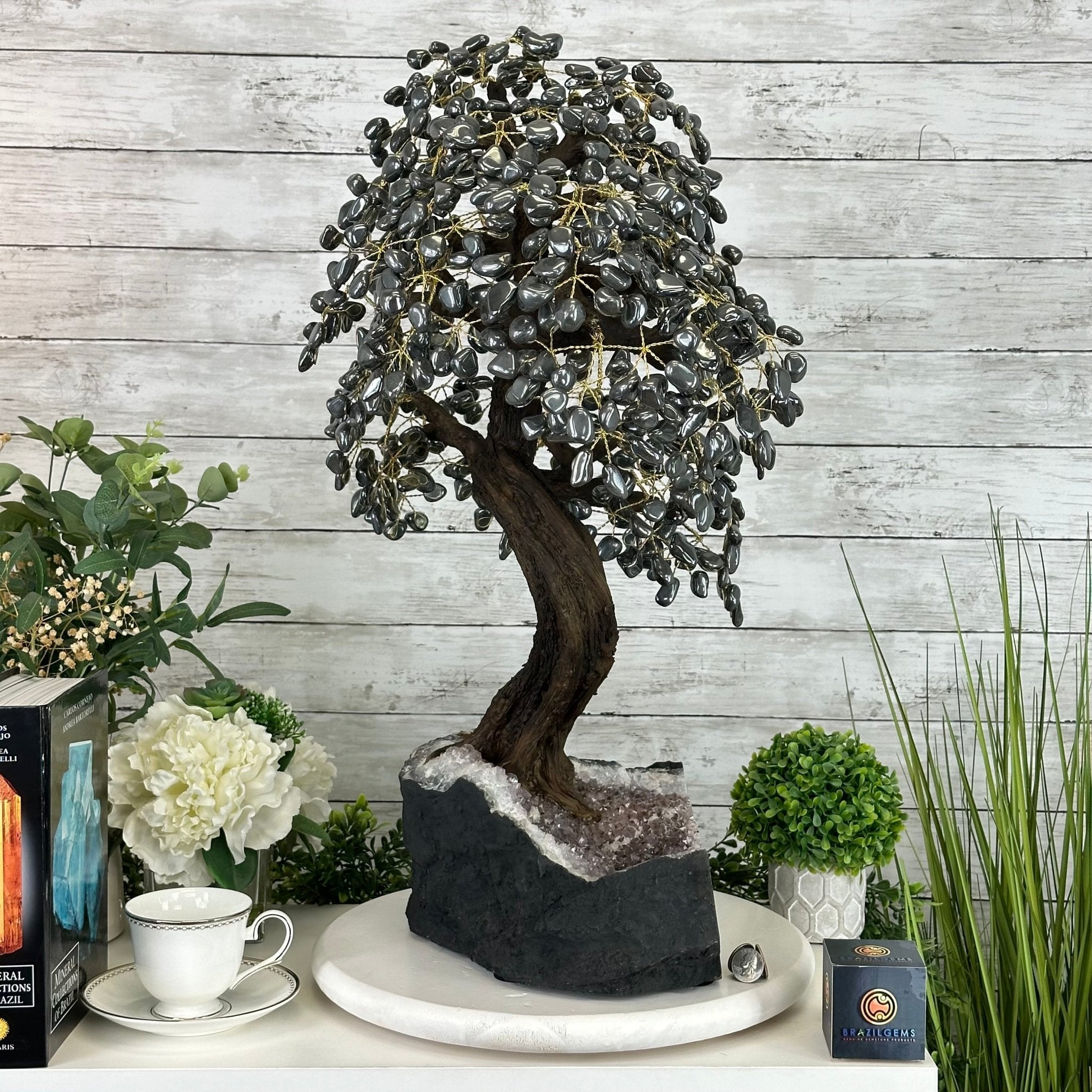 26" Tall Large Hematite Gemstone Tree on an Amethyst Base, 720 gems #5407HE-001 - Brazil GemsBrazil Gems26" Tall Large Hematite Gemstone Tree on an Amethyst Base, 720 gems #5407HE-001Gemstone Trees5407HE-001