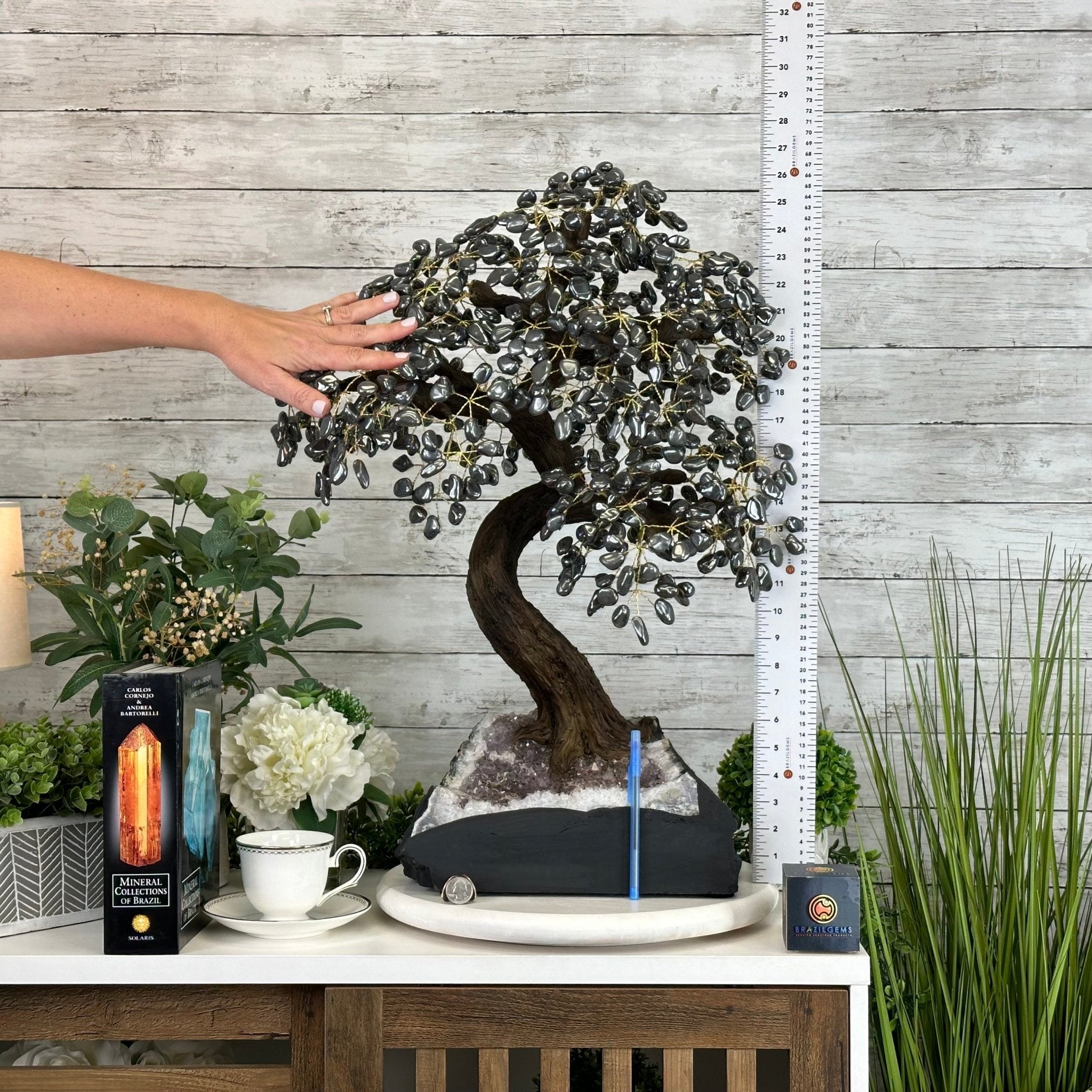 26" Tall Large Hematite Gemstone Tree on an Amethyst Base, 720 gems #5407HE-001 - Brazil GemsBrazil Gems26" Tall Large Hematite Gemstone Tree on an Amethyst Base, 720 gems #5407HE-001Gemstone Trees5407HE-001
