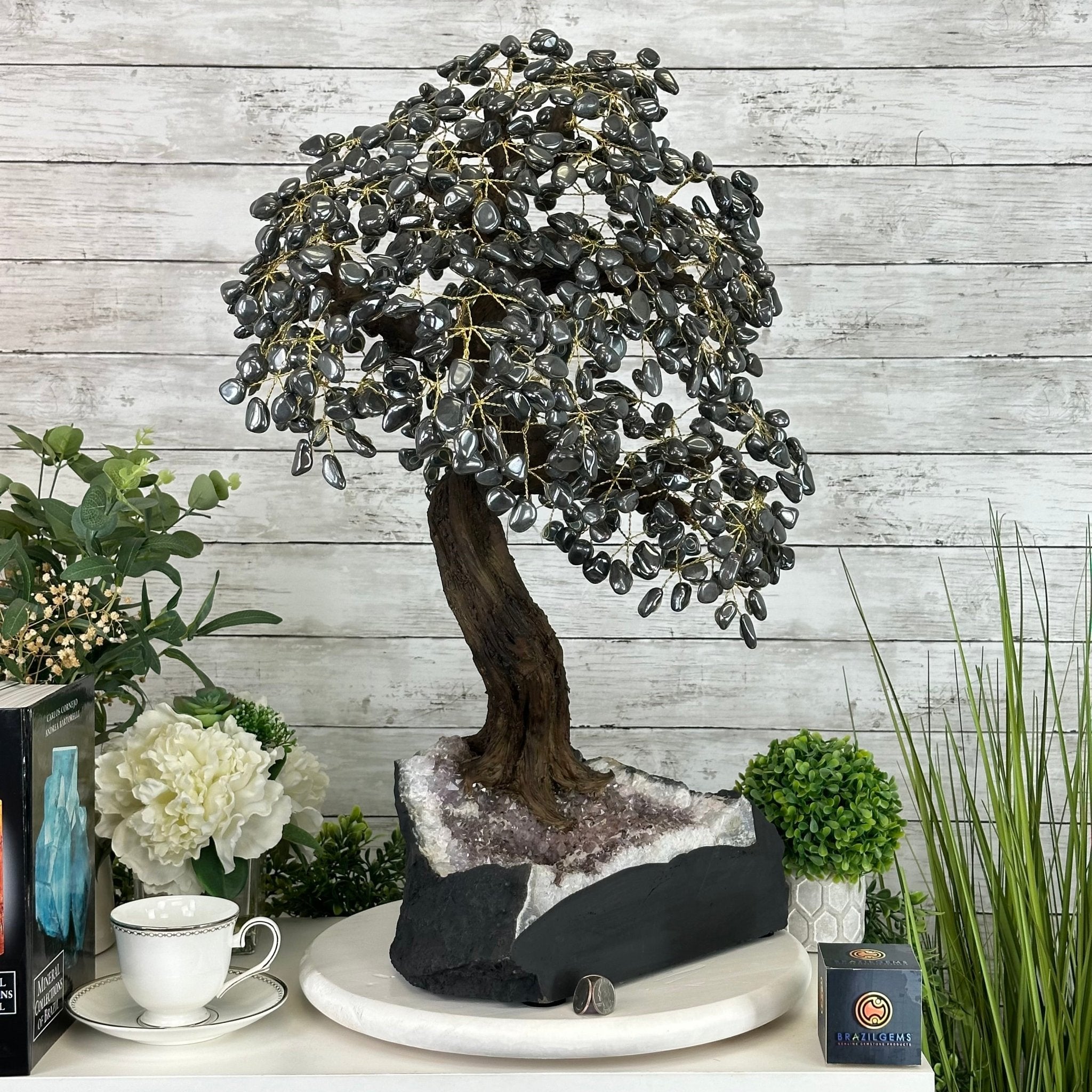 26" Tall Large Hematite Gemstone Tree on an Amethyst Base, 720 gems #5407HE-001 - Brazil GemsBrazil Gems26" Tall Large Hematite Gemstone Tree on an Amethyst Base, 720 gems #5407HE-001Gemstone Trees5407HE-001