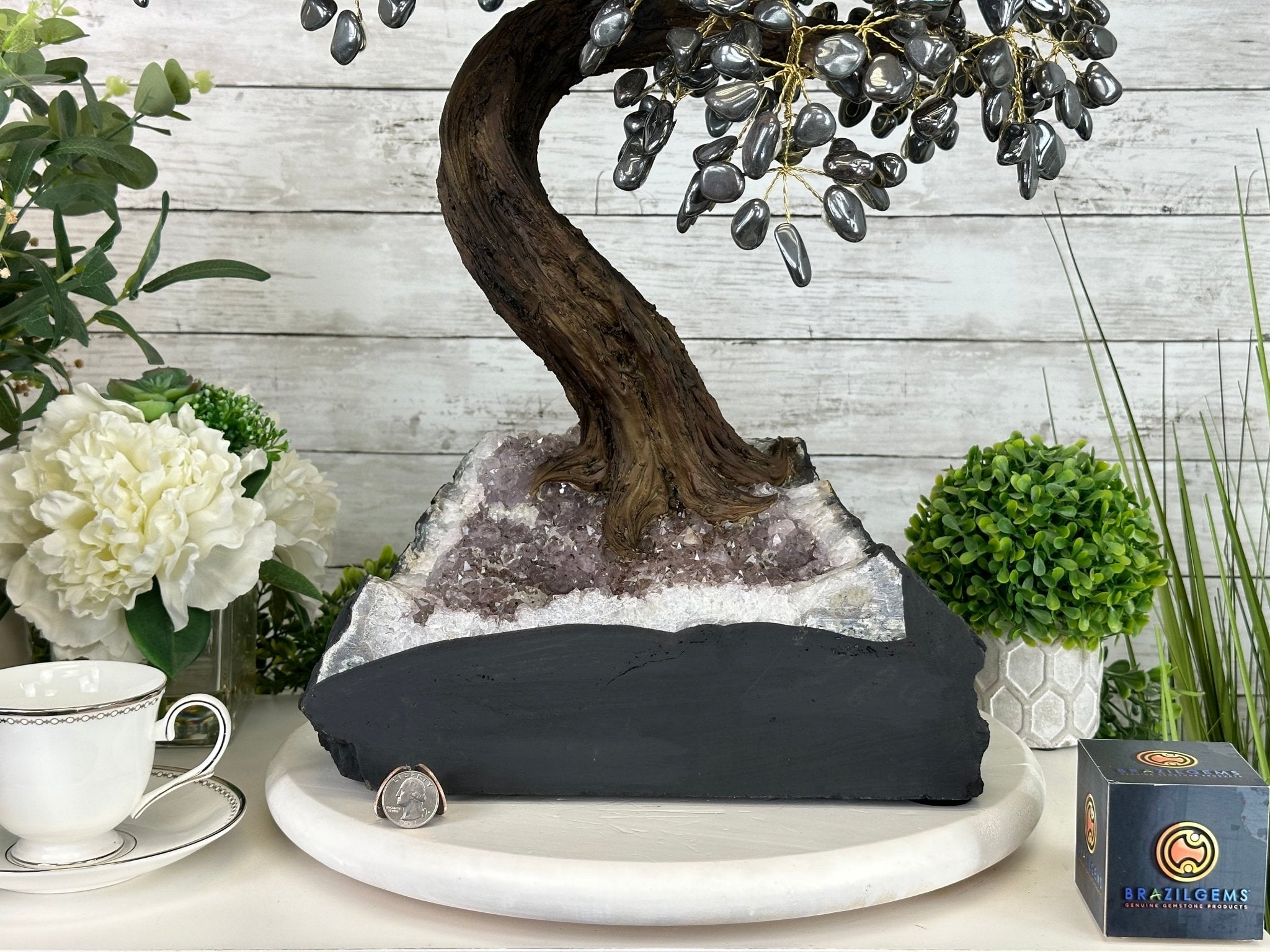 26" Tall Large Hematite Gemstone Tree on an Amethyst Base, 720 gems #5407HE-001 - Brazil GemsBrazil Gems26" Tall Large Hematite Gemstone Tree on an Amethyst Base, 720 gems #5407HE-001Gemstone Trees5407HE-001