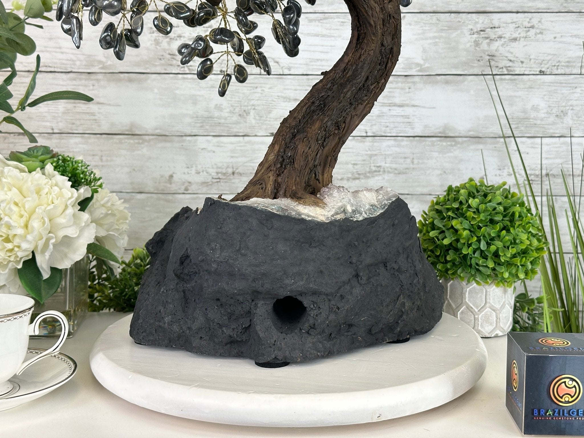 26" Tall Large Hematite Gemstone Tree on an Amethyst Base, 720 gems #5407HE-001 - Brazil GemsBrazil Gems26" Tall Large Hematite Gemstone Tree on an Amethyst Base, 720 gems #5407HE-001Gemstone Trees5407HE-001