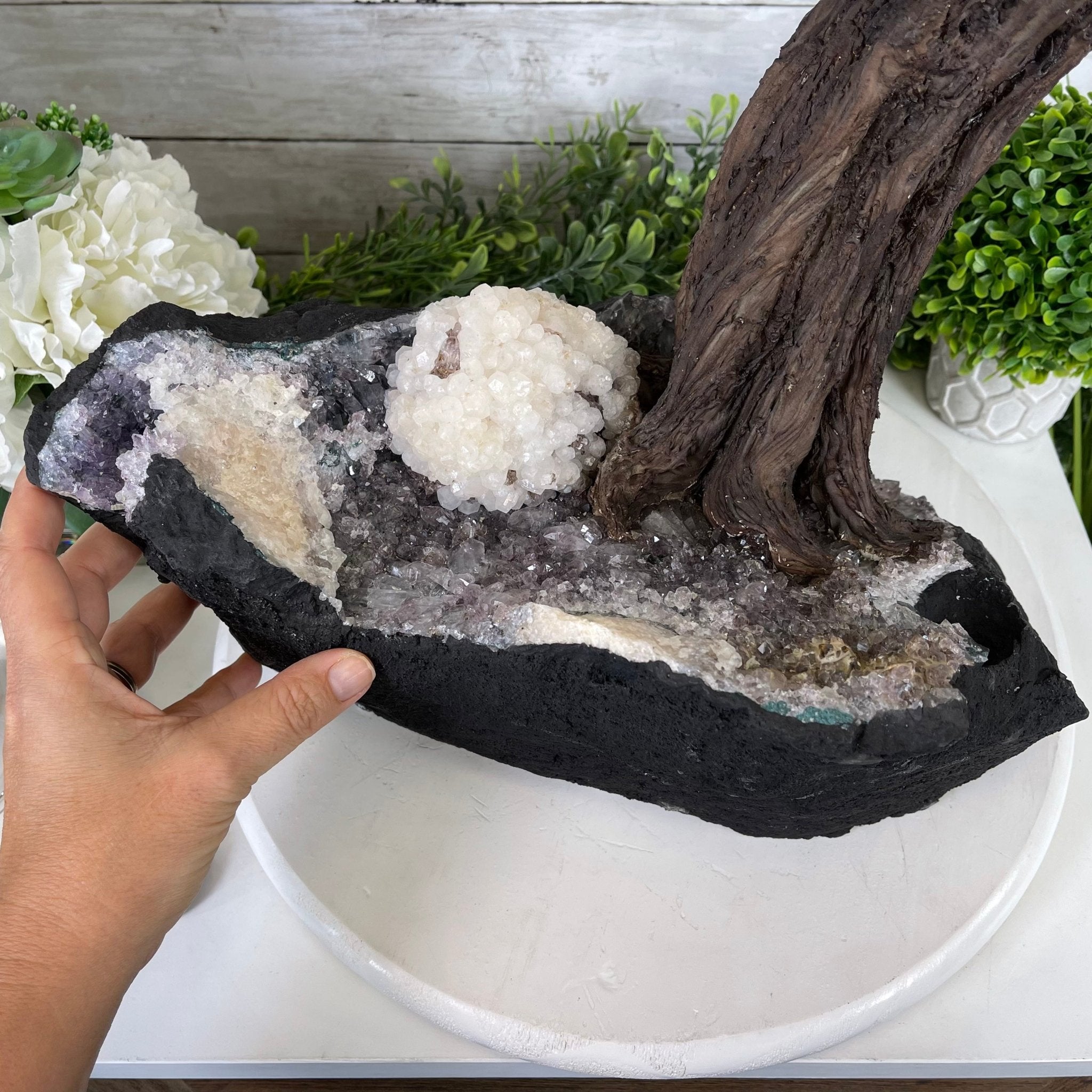 33" Tall Special Clear Quartz Gemstone Tree w/ Amethyst base, 960 Gems, Handmade #5431CQ-001 by Brazil Gems - Brazil GemsBrazil Gems33" Tall Special Clear Quartz Gemstone Tree w/ Amethyst base, 960 Gems, Handmade #5431CQ-001 by Brazil GemsGemstone Trees5431CQ-001