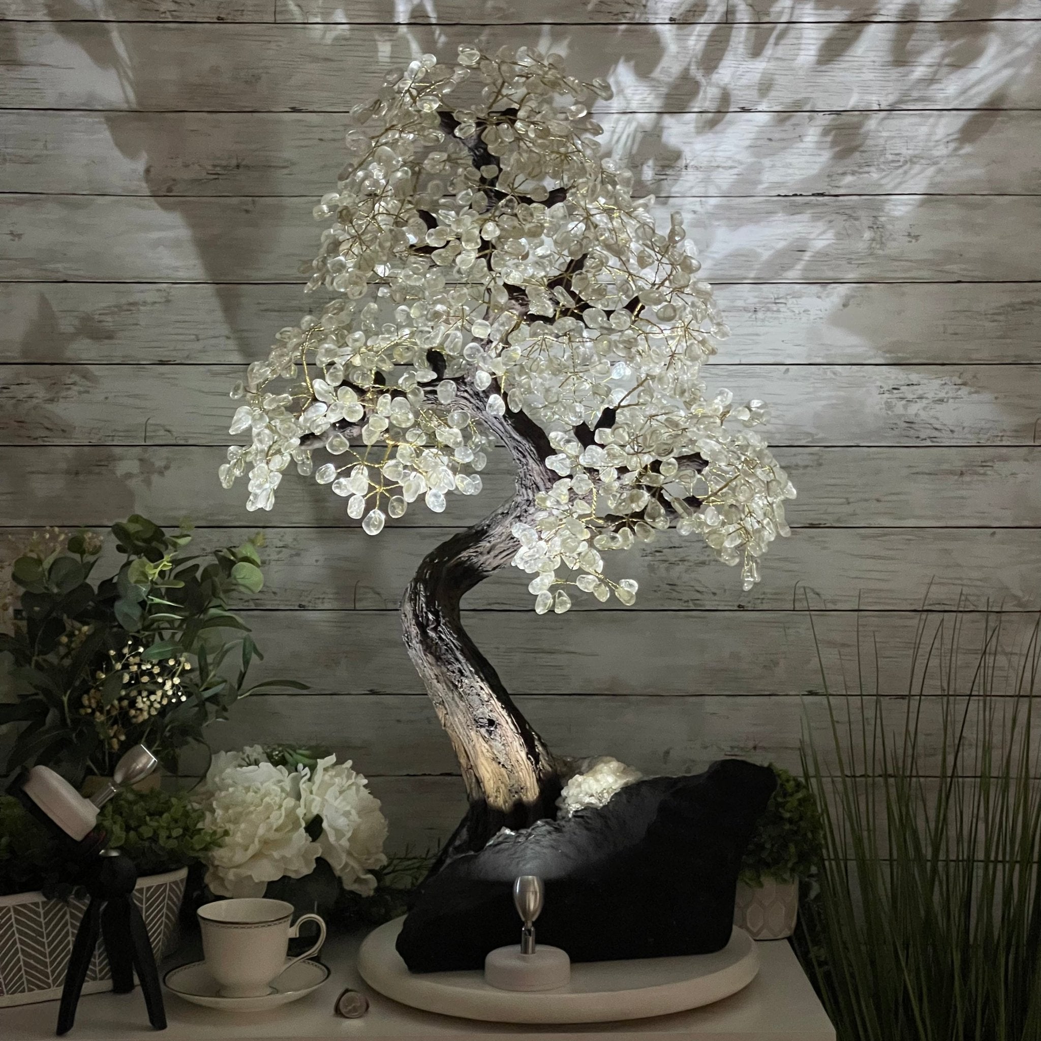 33" Tall Special Clear Quartz Gemstone Tree w/ Amethyst base, 960 Gems, Handmade #5431CQ-001 by Brazil Gems - Brazil GemsBrazil Gems33" Tall Special Clear Quartz Gemstone Tree w/ Amethyst base, 960 Gems, Handmade #5431CQ-001 by Brazil GemsGemstone Trees5431CQ-001