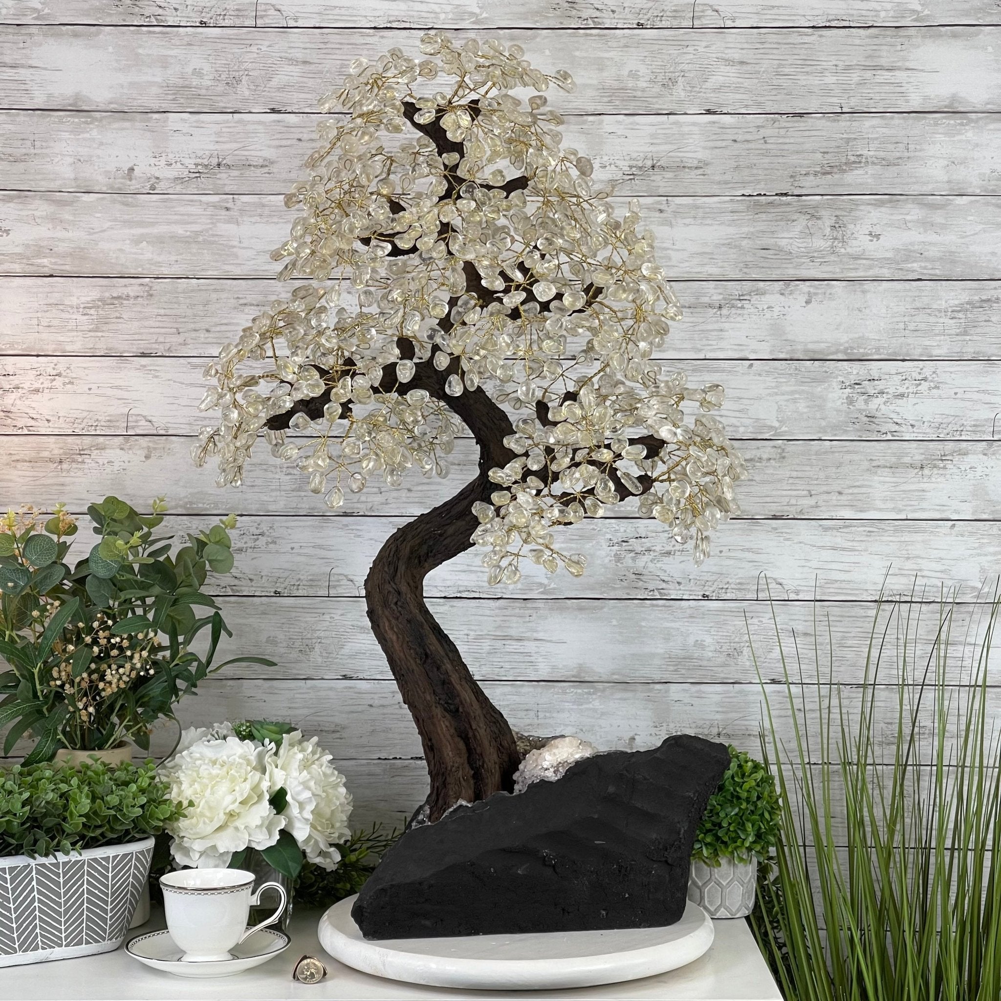 33" Tall Special Clear Quartz Gemstone Tree w/ Amethyst base, 960 Gems, Handmade #5431CQ-001 by Brazil Gems - Brazil GemsBrazil Gems33" Tall Special Clear Quartz Gemstone Tree w/ Amethyst base, 960 Gems, Handmade #5431CQ-001 by Brazil GemsGemstone Trees5431CQ-001