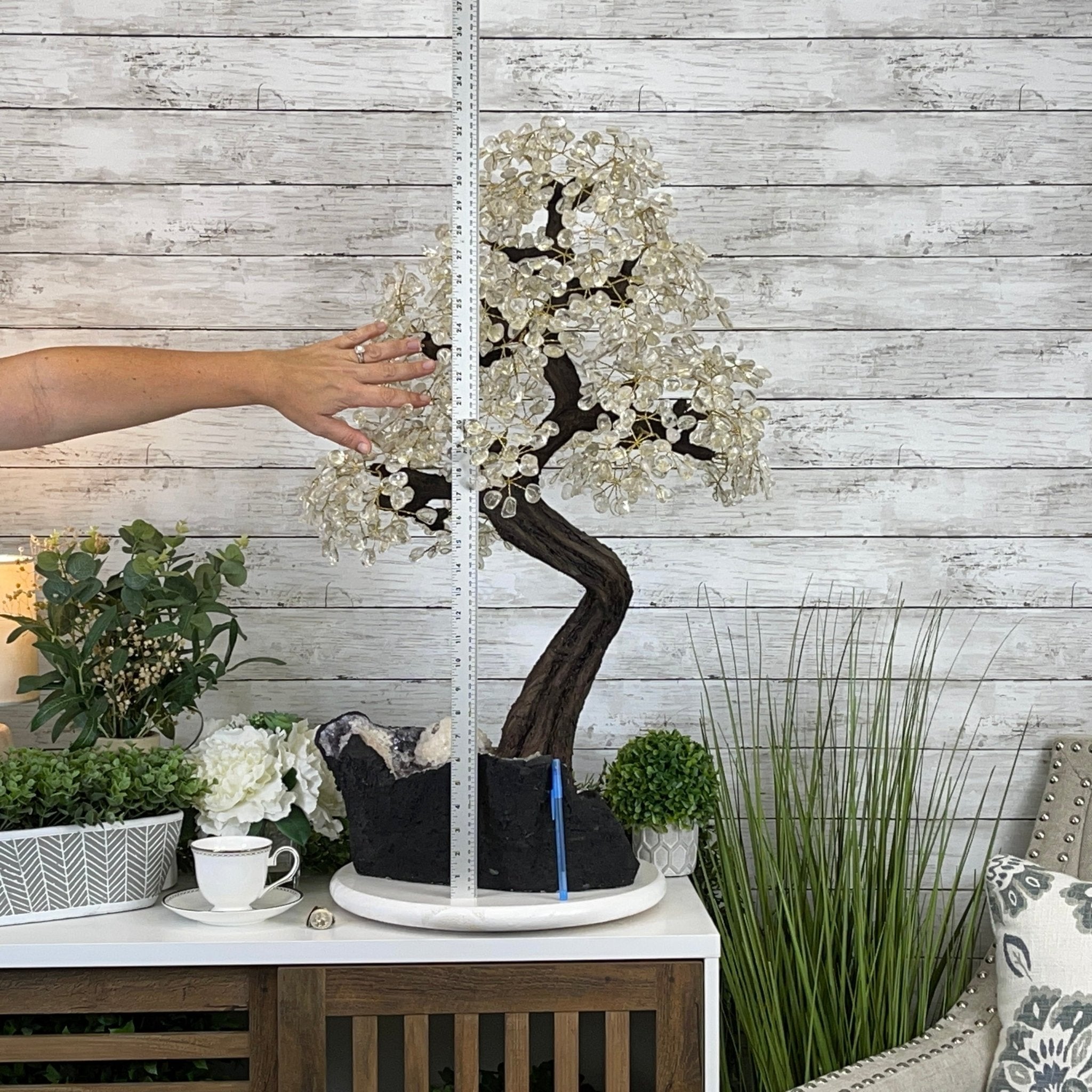 33" Tall Special Clear Quartz Gemstone Tree w/ Amethyst base, 960 Gems, Handmade #5431CQ-001 by Brazil Gems - Brazil GemsBrazil Gems33" Tall Special Clear Quartz Gemstone Tree w/ Amethyst base, 960 Gems, Handmade #5431CQ-001 by Brazil GemsGemstone Trees5431CQ-001