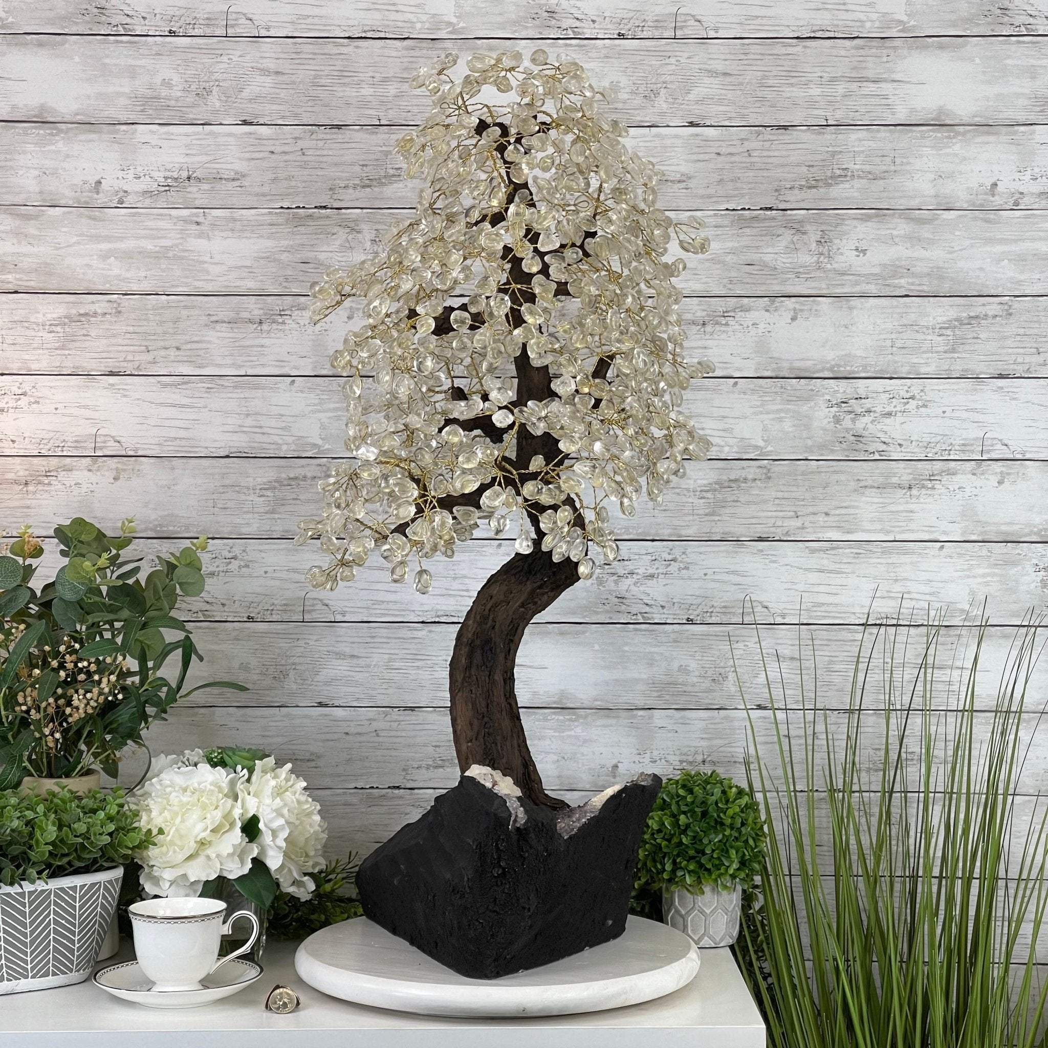 33" Tall Special Clear Quartz Gemstone Tree w/ Amethyst base, 960 Gems, Handmade #5431CQ-001 by Brazil Gems - Brazil GemsBrazil Gems33" Tall Special Clear Quartz Gemstone Tree w/ Amethyst base, 960 Gems, Handmade #5431CQ-001 by Brazil GemsGemstone Trees5431CQ-001