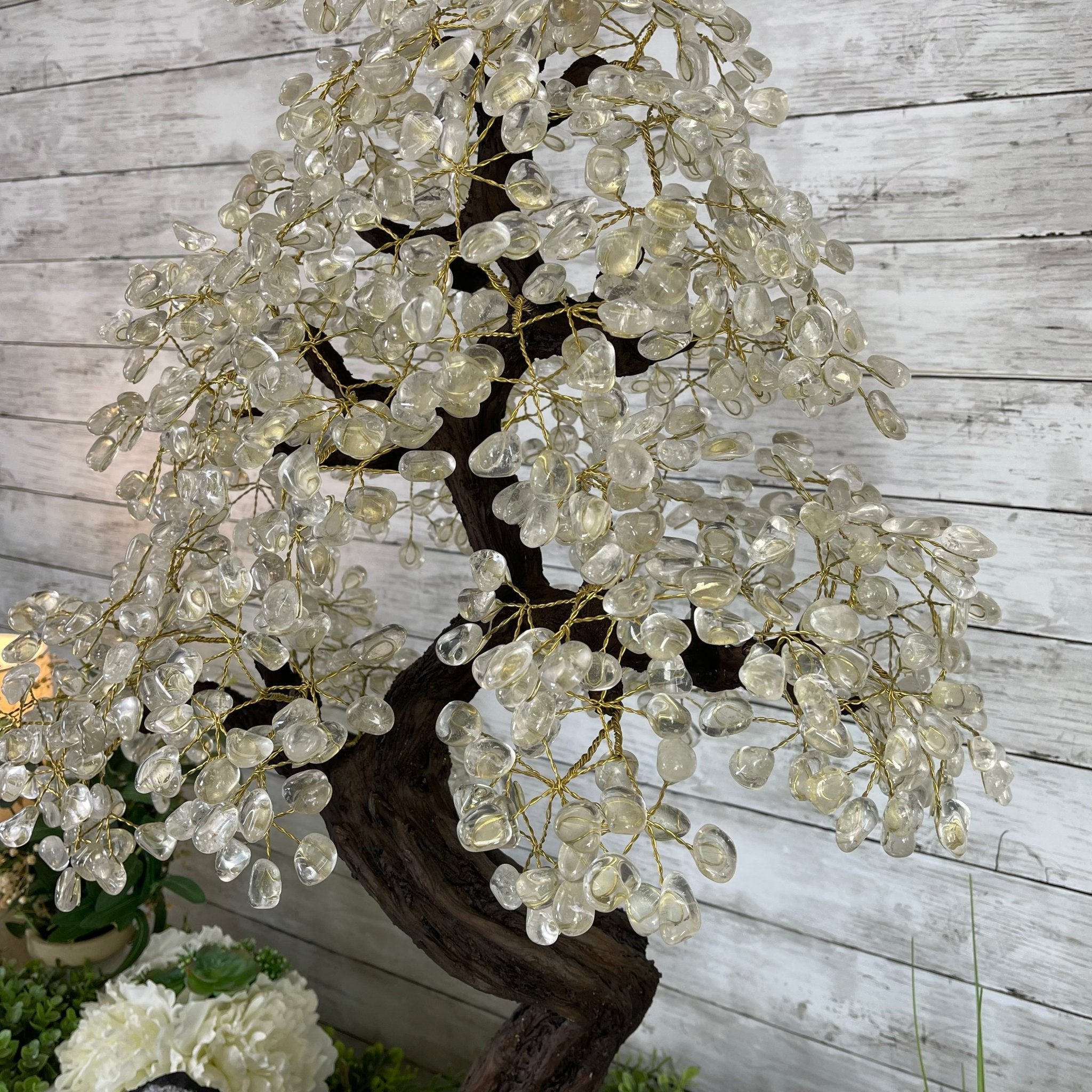 33" Tall Special Clear Quartz Gemstone Tree w/ Amethyst base, 960 Gems, Handmade #5431CQ-001 by Brazil Gems - Brazil GemsBrazil Gems33" Tall Special Clear Quartz Gemstone Tree w/ Amethyst base, 960 Gems, Handmade #5431CQ-001 by Brazil GemsGemstone Trees5431CQ-001
