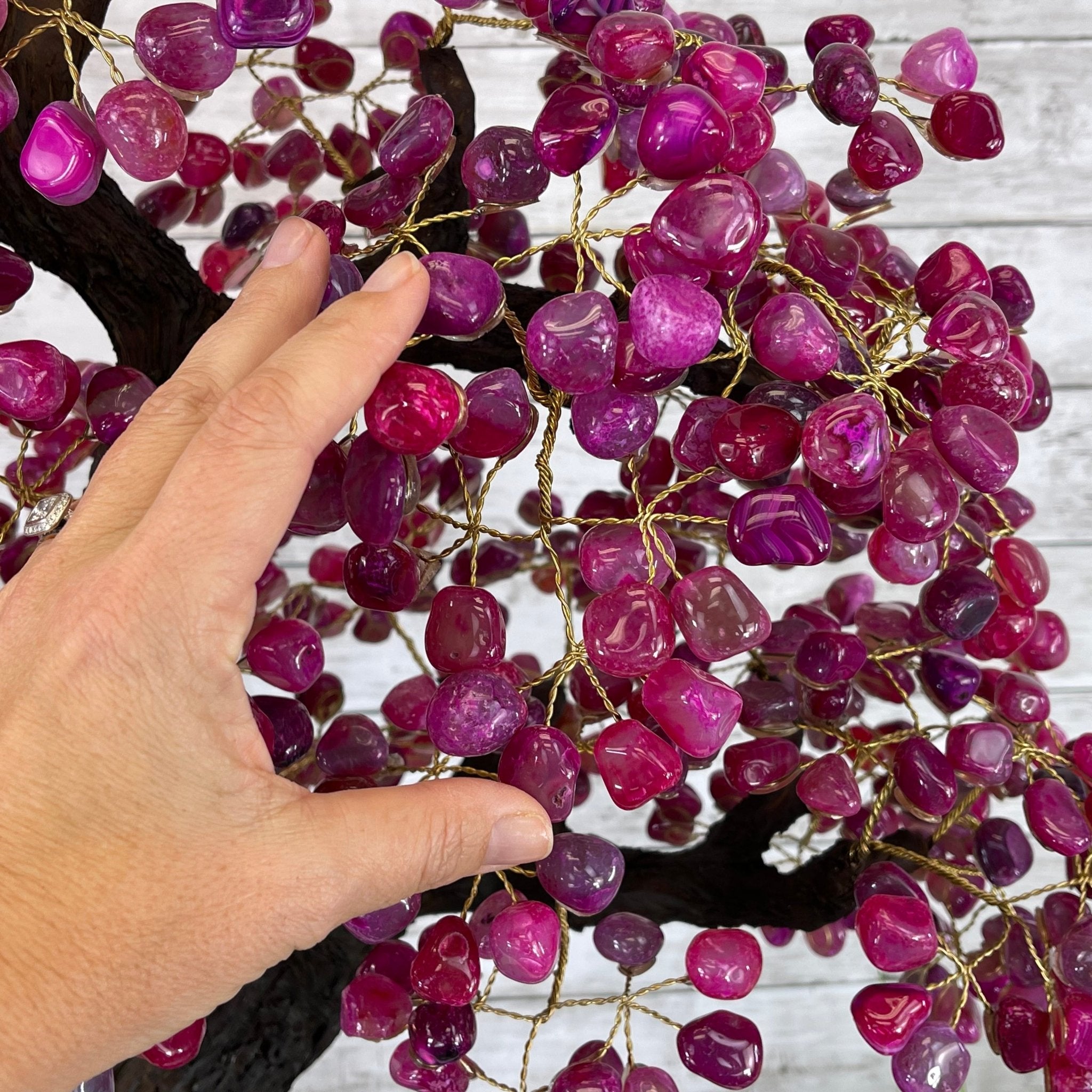 33" Tall Special Pink Agate Gemstone Tree w/ Amethyst base, 930 Gems, Handmade #5430PA-001 by Brazil Gems - Brazil GemsBrazil Gems33" Tall Special Pink Agate Gemstone Tree w/ Amethyst base, 930 Gems, Handmade #5430PA-001 by Brazil GemsGemstone Trees5430PA-001