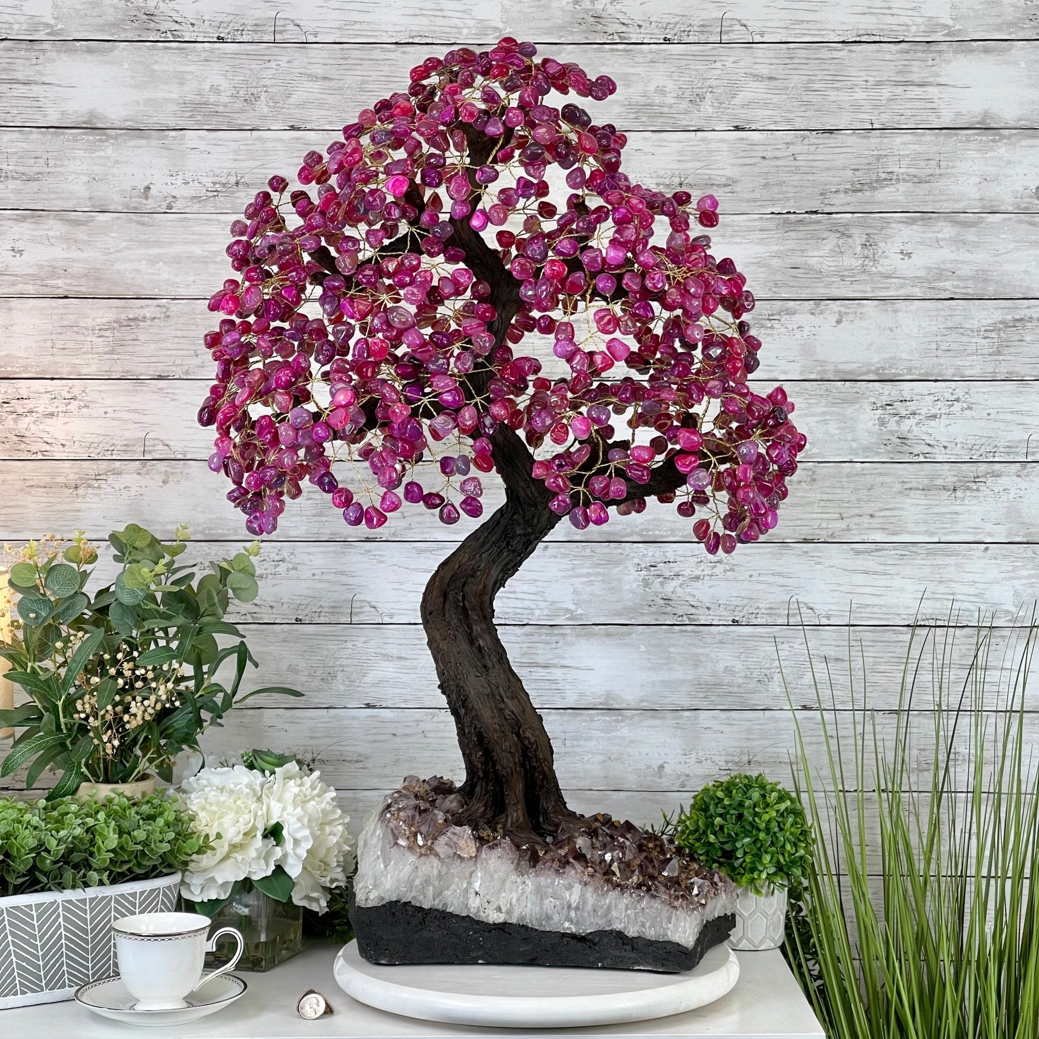 33" Tall Special Pink Agate Gemstone Tree w/ Amethyst base, 930 Gems, Handmade #5430PA-001 by Brazil Gems - Brazil GemsBrazil Gems33" Tall Special Pink Agate Gemstone Tree w/ Amethyst base, 930 Gems, Handmade #5430PA-001 by Brazil GemsGemstone Trees5430PA-001