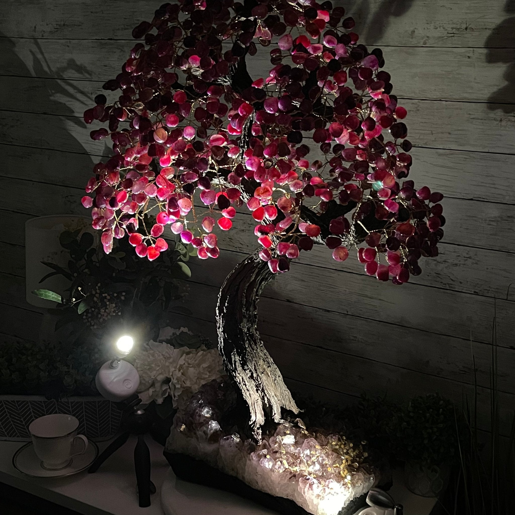 33" Tall Special Pink Agate Gemstone Tree w/ Amethyst base, 930 Gems, Handmade #5430PA-001 by Brazil Gems - Brazil GemsBrazil Gems33" Tall Special Pink Agate Gemstone Tree w/ Amethyst base, 930 Gems, Handmade #5430PA-001 by Brazil GemsGemstone Trees5430PA-001