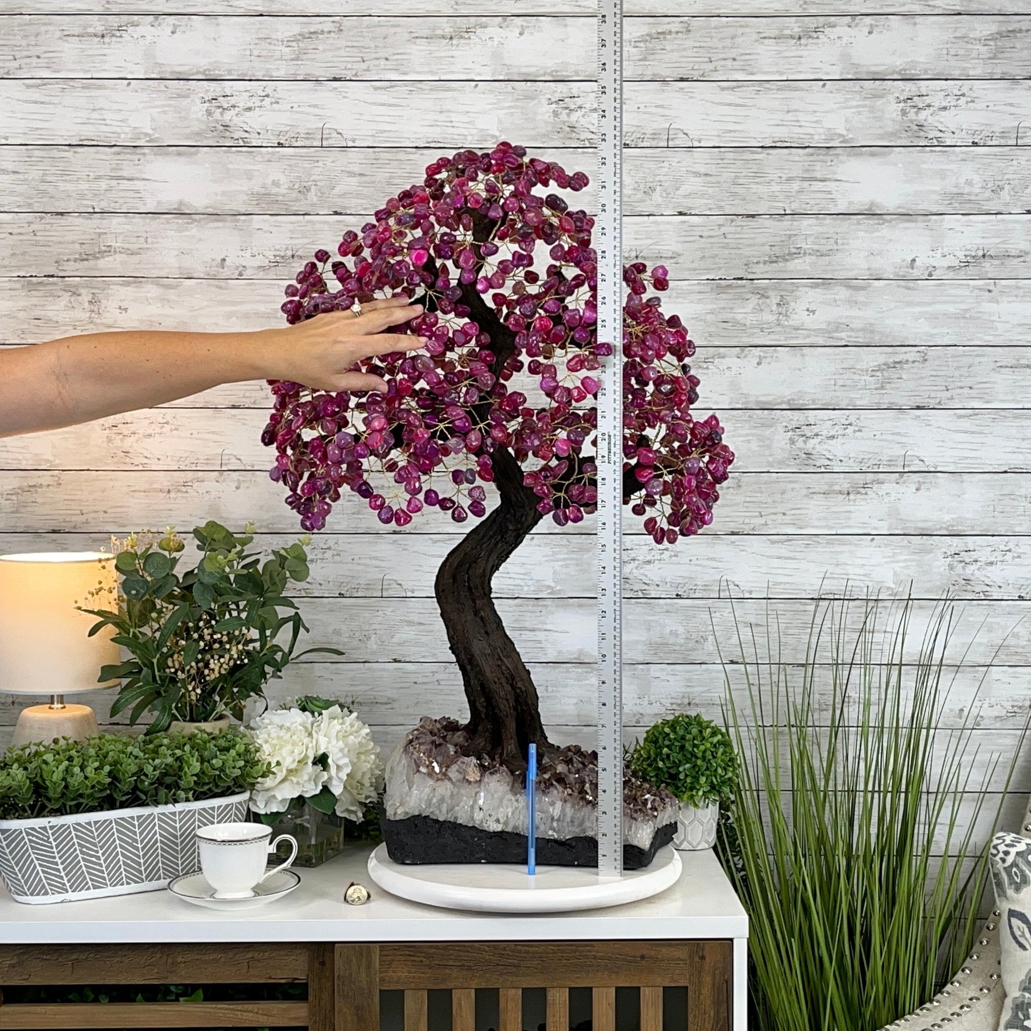 33" Tall Special Pink Agate Gemstone Tree w/ Amethyst base, 930 Gems, Handmade #5430PA-001 by Brazil Gems - Brazil GemsBrazil Gems33" Tall Special Pink Agate Gemstone Tree w/ Amethyst base, 930 Gems, Handmade #5430PA-001 by Brazil GemsGemstone Trees5430PA-001