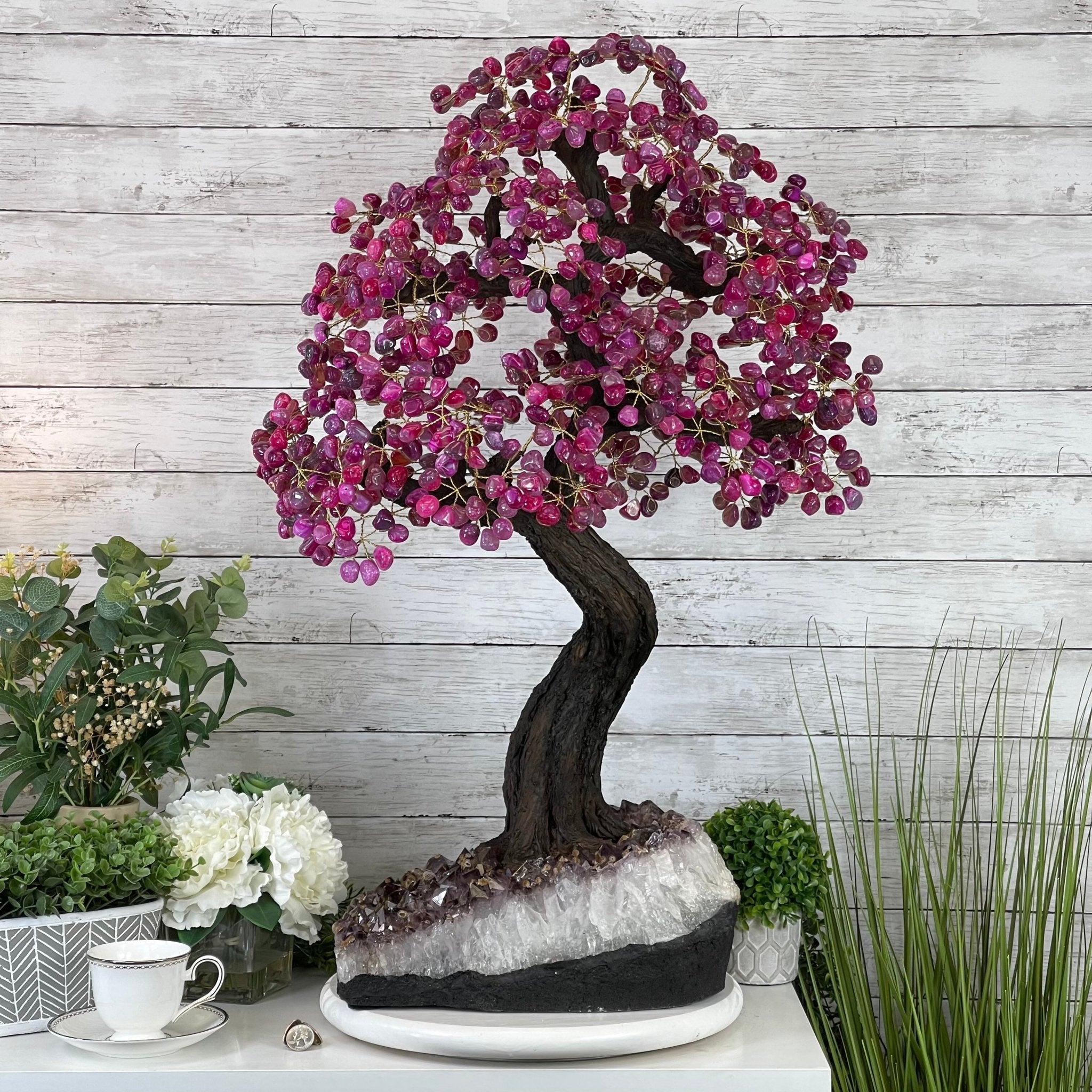 33" Tall Special Pink Agate Gemstone Tree w/ Amethyst base, 930 Gems, Handmade #5430PA-001 by Brazil Gems - Brazil GemsBrazil Gems33" Tall Special Pink Agate Gemstone Tree w/ Amethyst base, 930 Gems, Handmade #5430PA-001 by Brazil GemsGemstone Trees5430PA-001