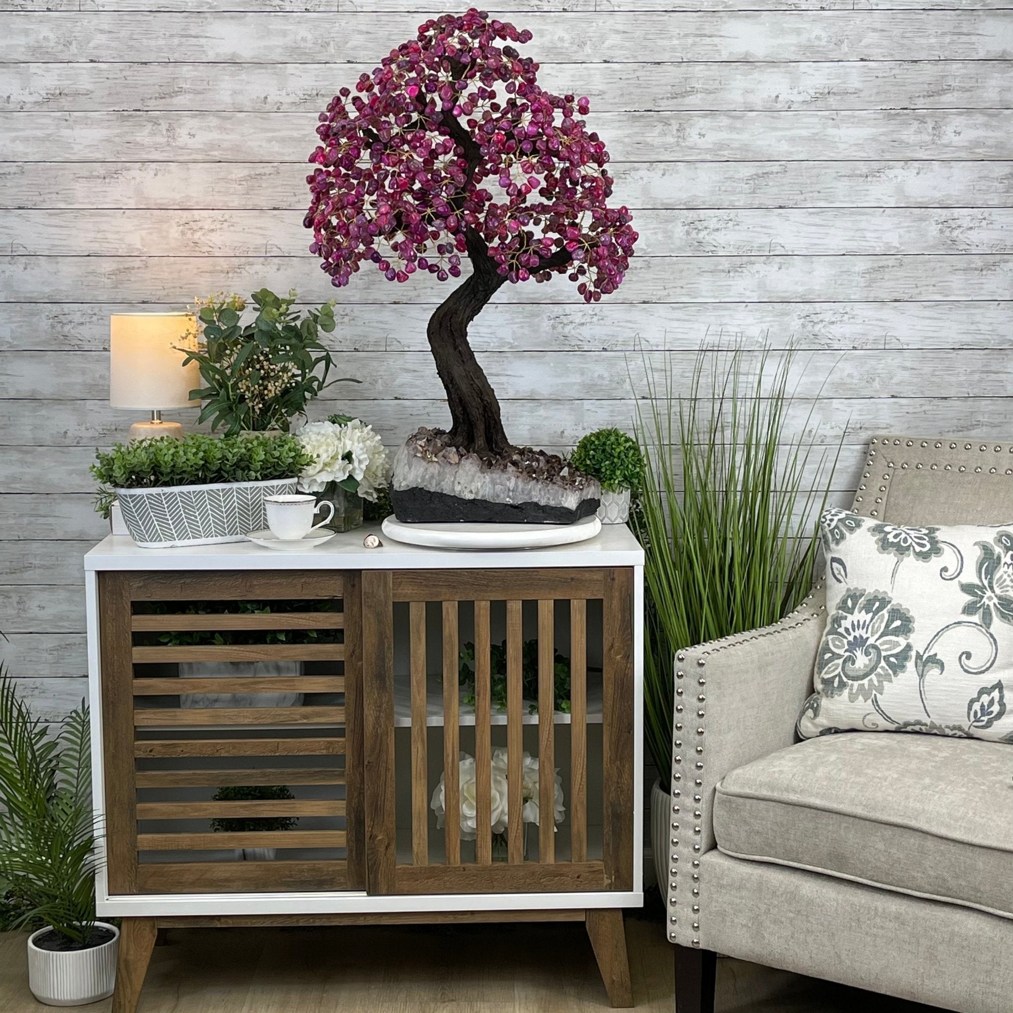 33" Tall Special Pink Agate Gemstone Tree w/ Amethyst base, 930 Gems, Handmade #5430PA-001 by Brazil Gems - Brazil GemsBrazil Gems33" Tall Special Pink Agate Gemstone Tree w/ Amethyst base, 930 Gems, Handmade #5430PA-001 by Brazil GemsGemstone Trees5430PA-001