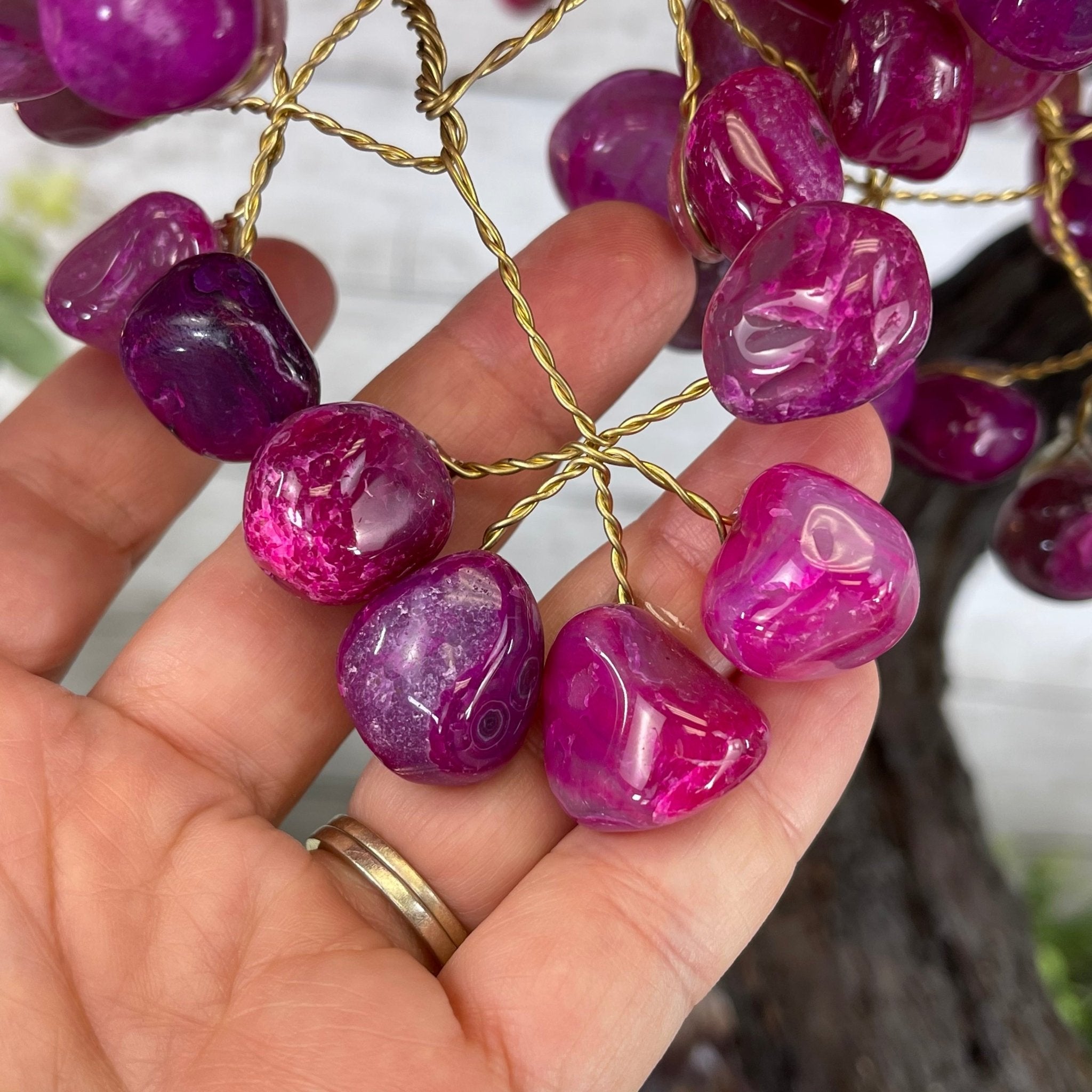 33" Tall Special Pink Agate Gemstone Tree w/ Amethyst base, 930 Gems, Handmade #5430PA-001 by Brazil Gems - Brazil GemsBrazil Gems33" Tall Special Pink Agate Gemstone Tree w/ Amethyst base, 930 Gems, Handmade #5430PA-001 by Brazil GemsGemstone Trees5430PA-001