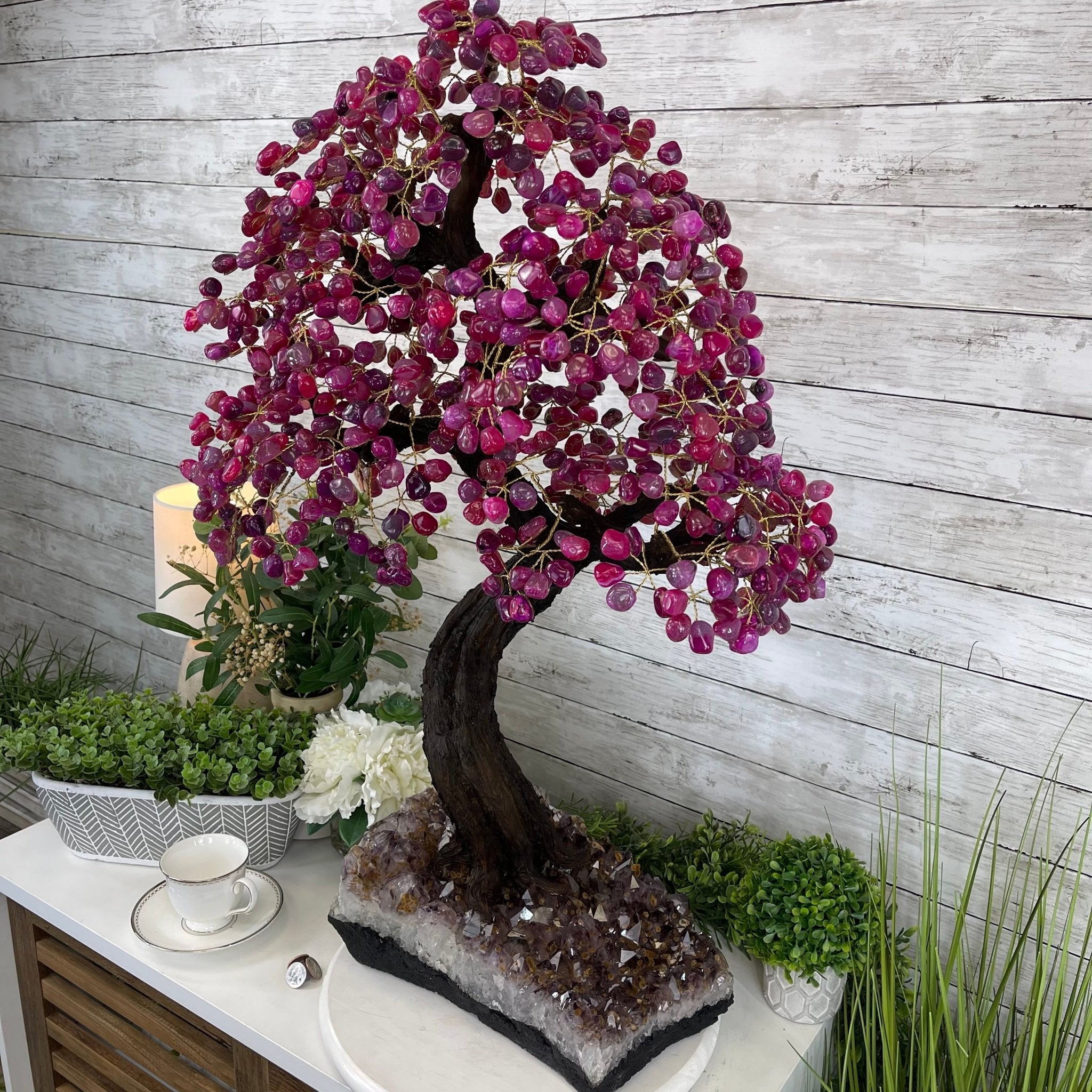 33" Tall Special Pink Agate Gemstone Tree w/ Amethyst base, 930 Gems, Handmade #5430PA-001 by Brazil Gems - Brazil GemsBrazil Gems33" Tall Special Pink Agate Gemstone Tree w/ Amethyst base, 930 Gems, Handmade #5430PA-001 by Brazil GemsGemstone Trees5430PA-001