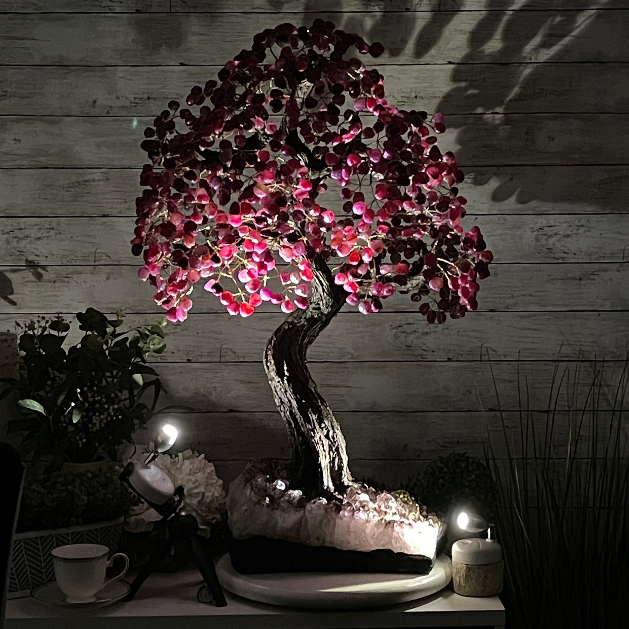 33" Tall Special Pink Agate Gemstone Tree w/ Amethyst base, 930 Gems, Handmade #5430PA-001 by Brazil Gems - Brazil GemsBrazil Gems33" Tall Special Pink Agate Gemstone Tree w/ Amethyst base, 930 Gems, Handmade #5430PA-001 by Brazil GemsGemstone Trees5430PA-001